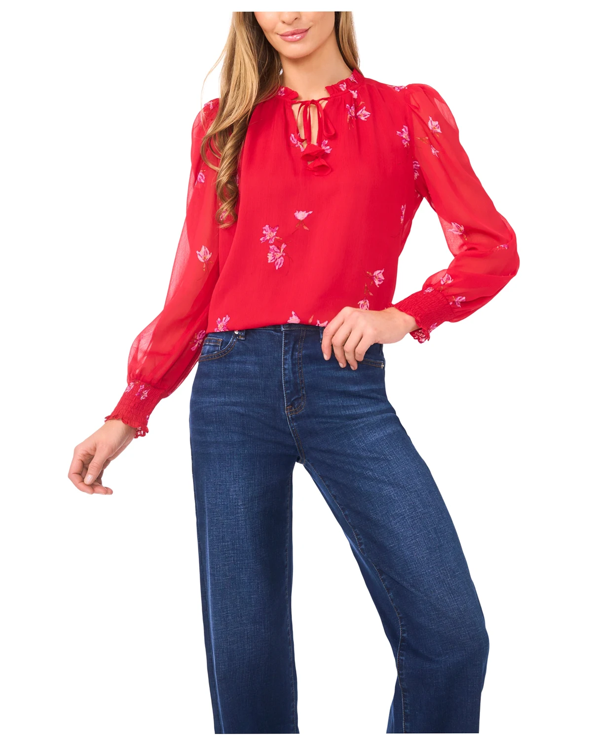 Women's Floral Ruffle Detail Long Sleeves Top