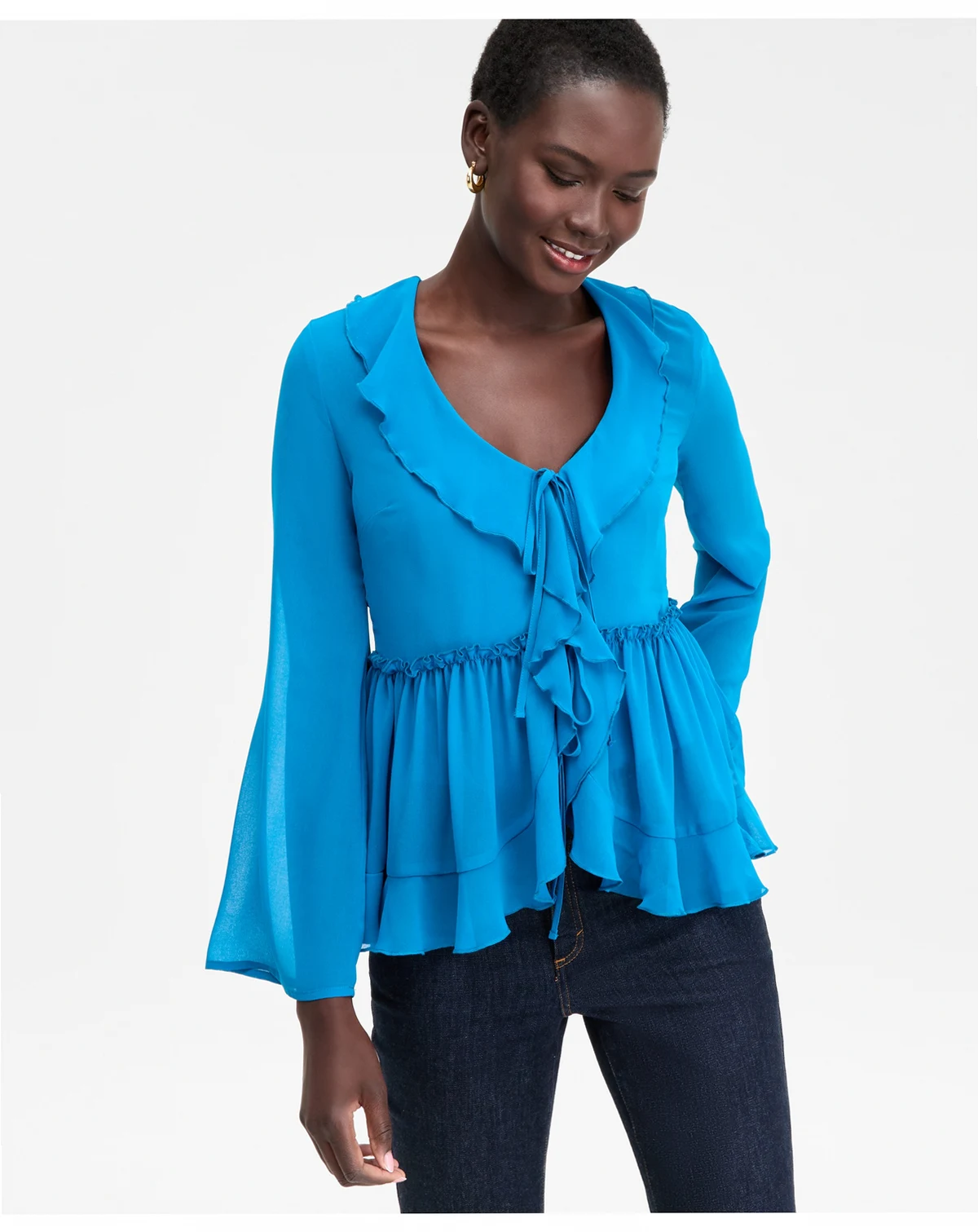 Women's Printed Ruffle-Collar Top, Macy's Exclusive