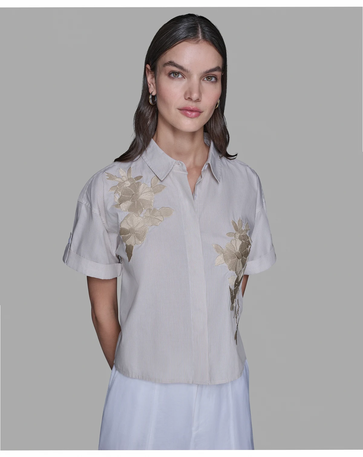 Women's Striped Floral Detail Top