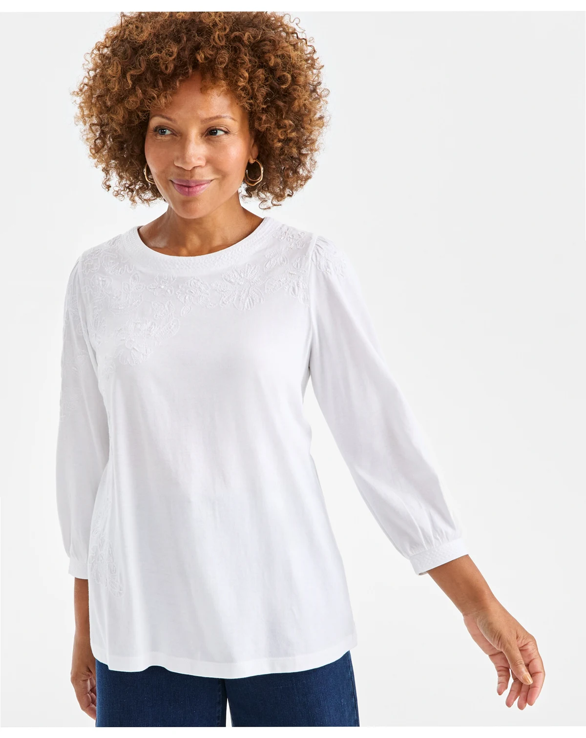 Petite Crewneck Sequin Detail Top, Macy's Exclusive