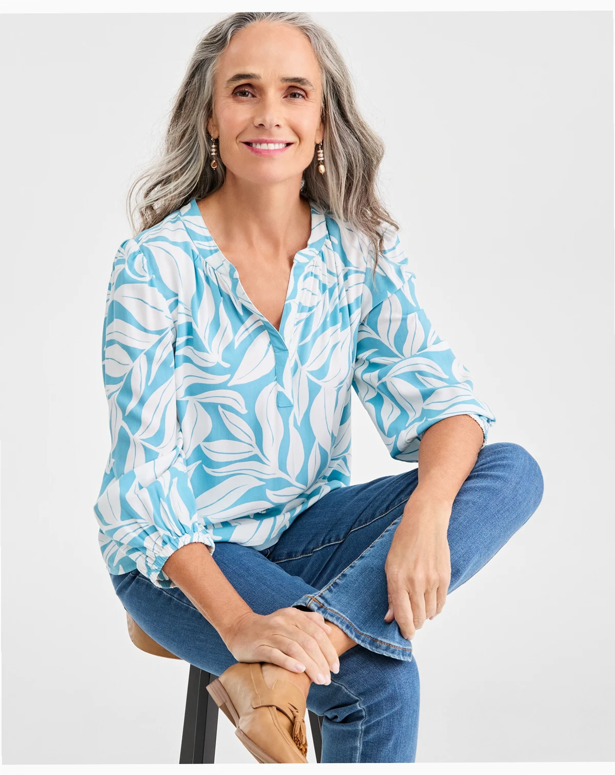 Women's Printed Split-Neck Blouse, Macy's Exclusive