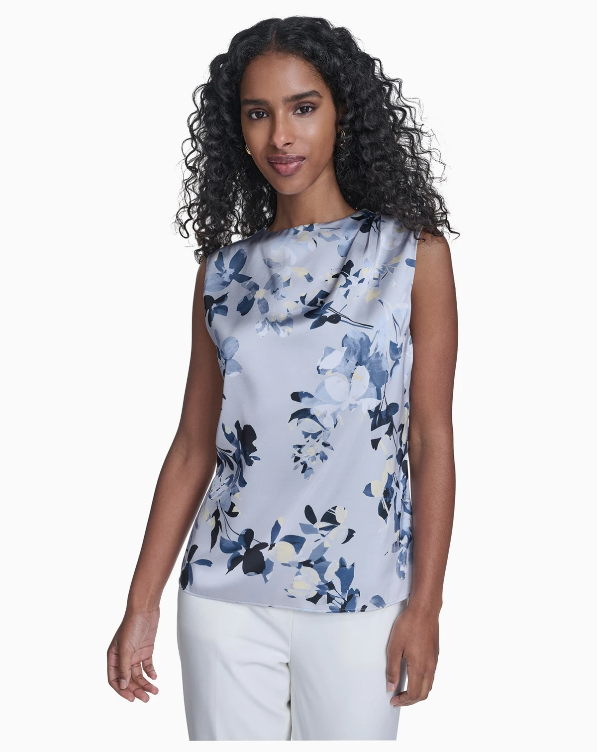 Women's Printed Sleeveless Charm Back Keyhole Top