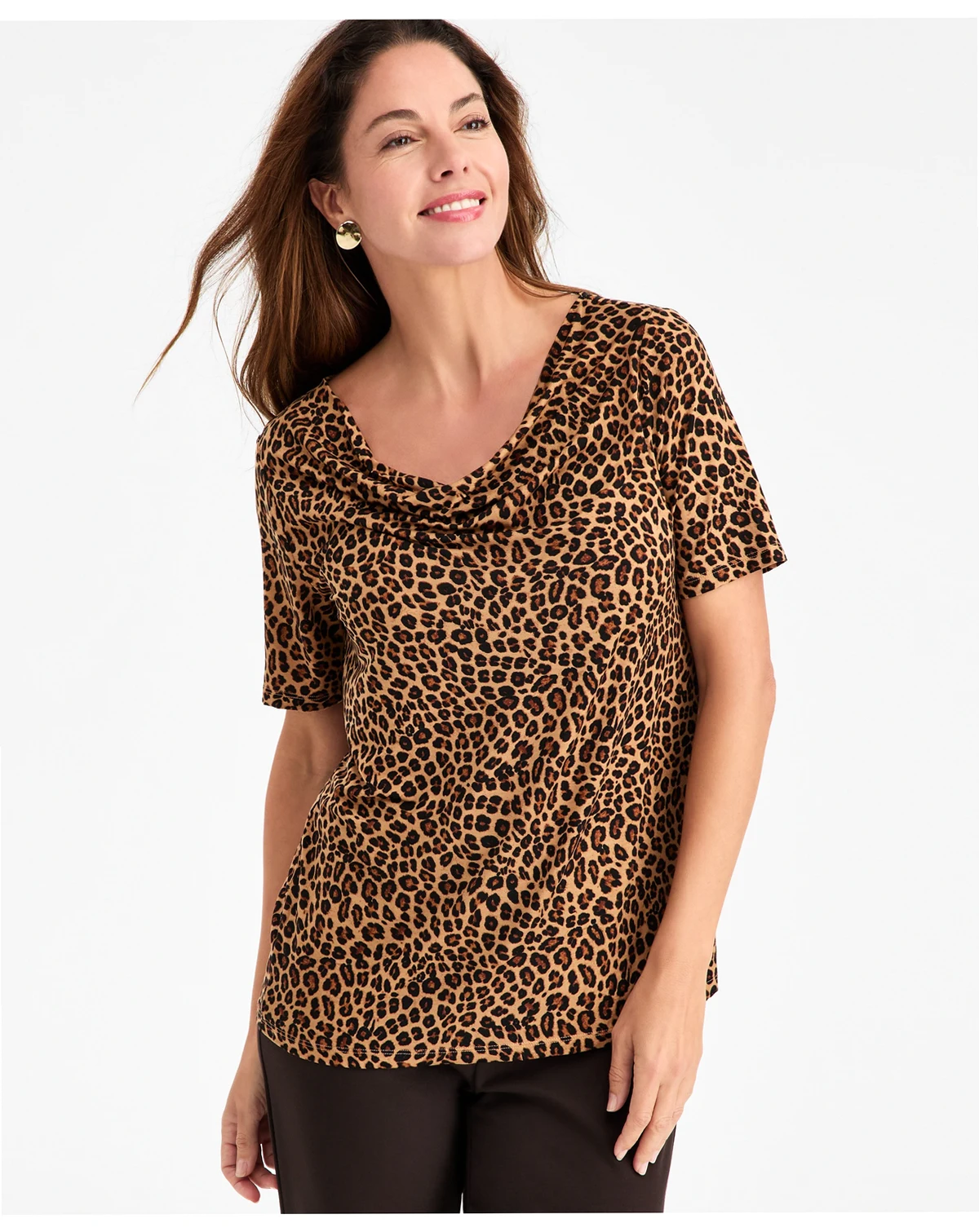 Women's Leopard-Print Cowl-Neck Top, Macy's Exclusive