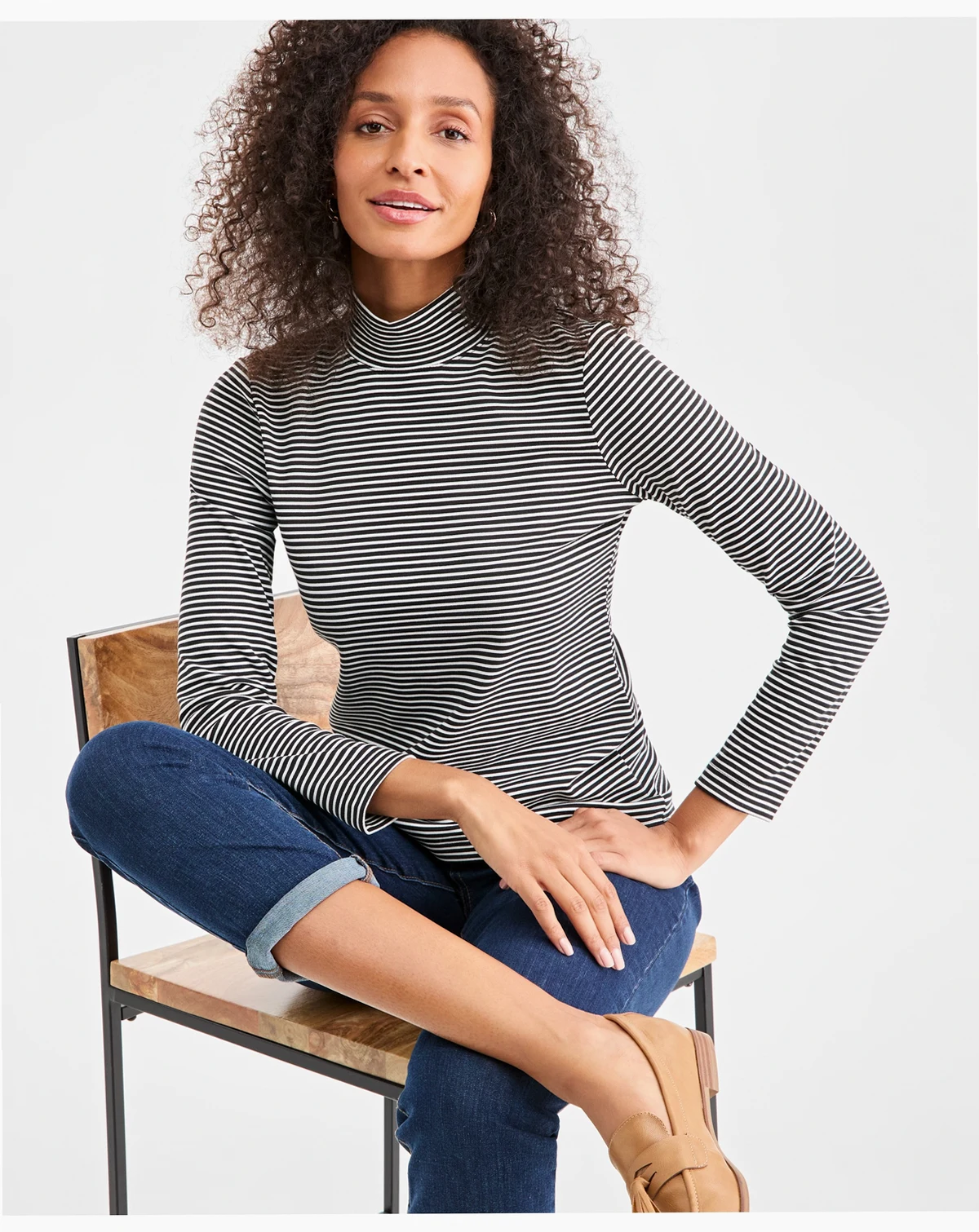 Petite Mock-Neck Cotton Long-Sleeve T-Shirt, Created for Macy's