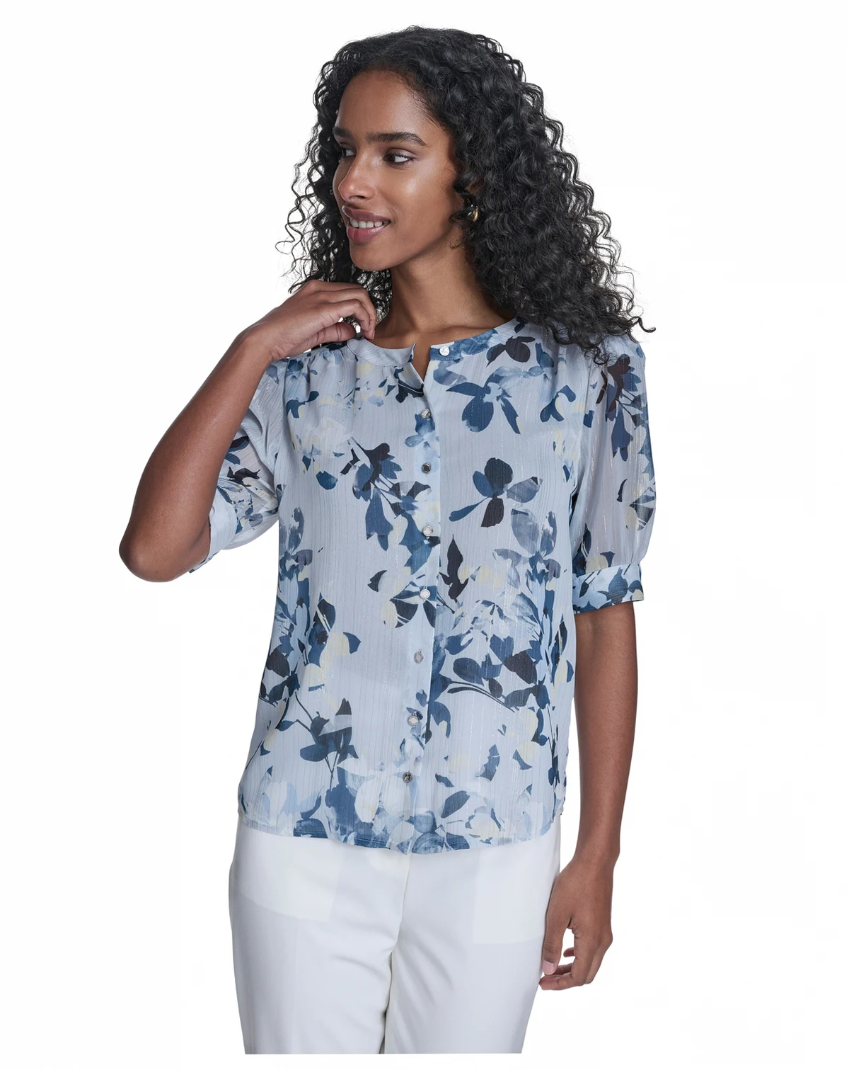Women's Short-Sleeve Button-Front Top