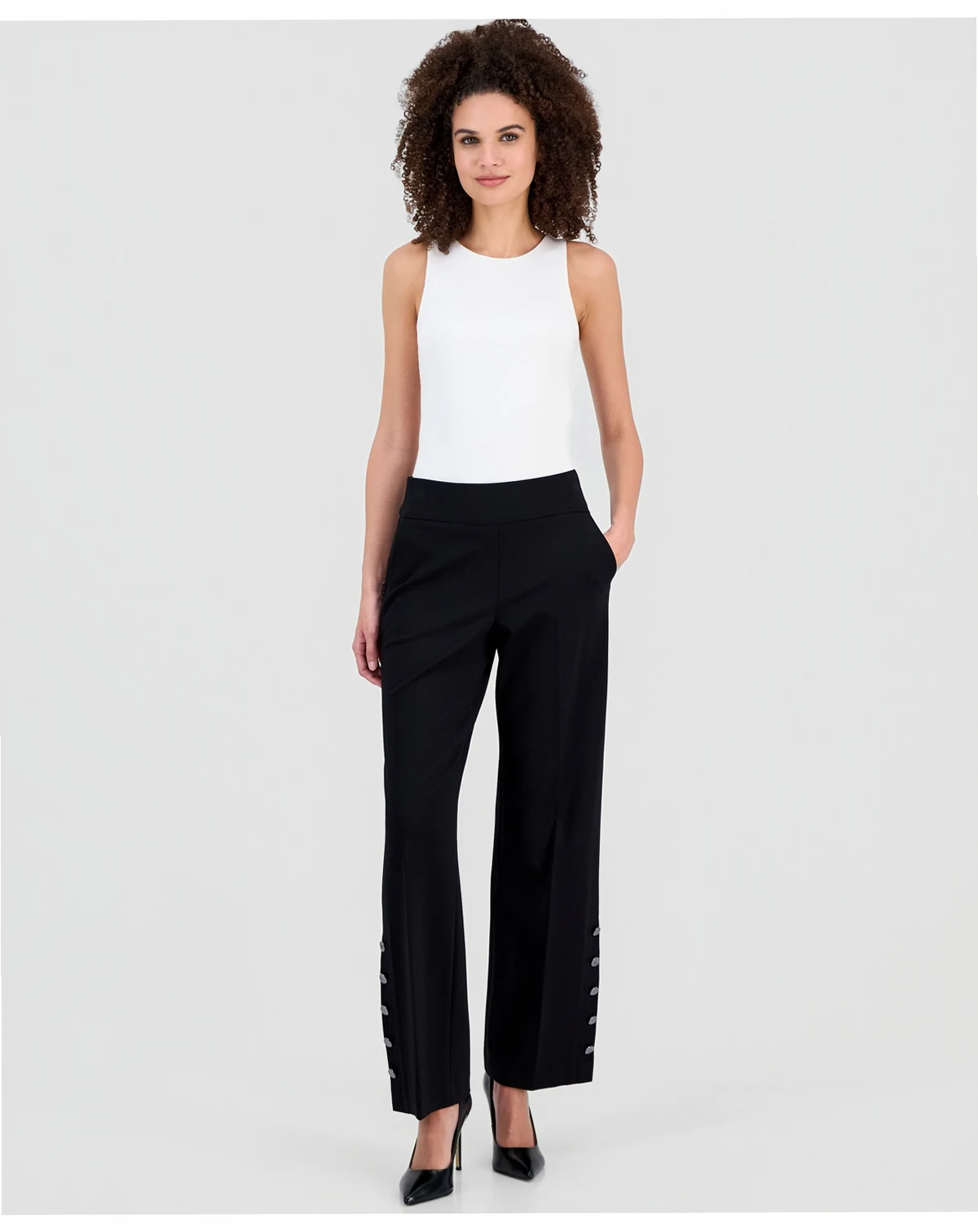 Women's High-Rise Wide-Leg Button-Hem Pants