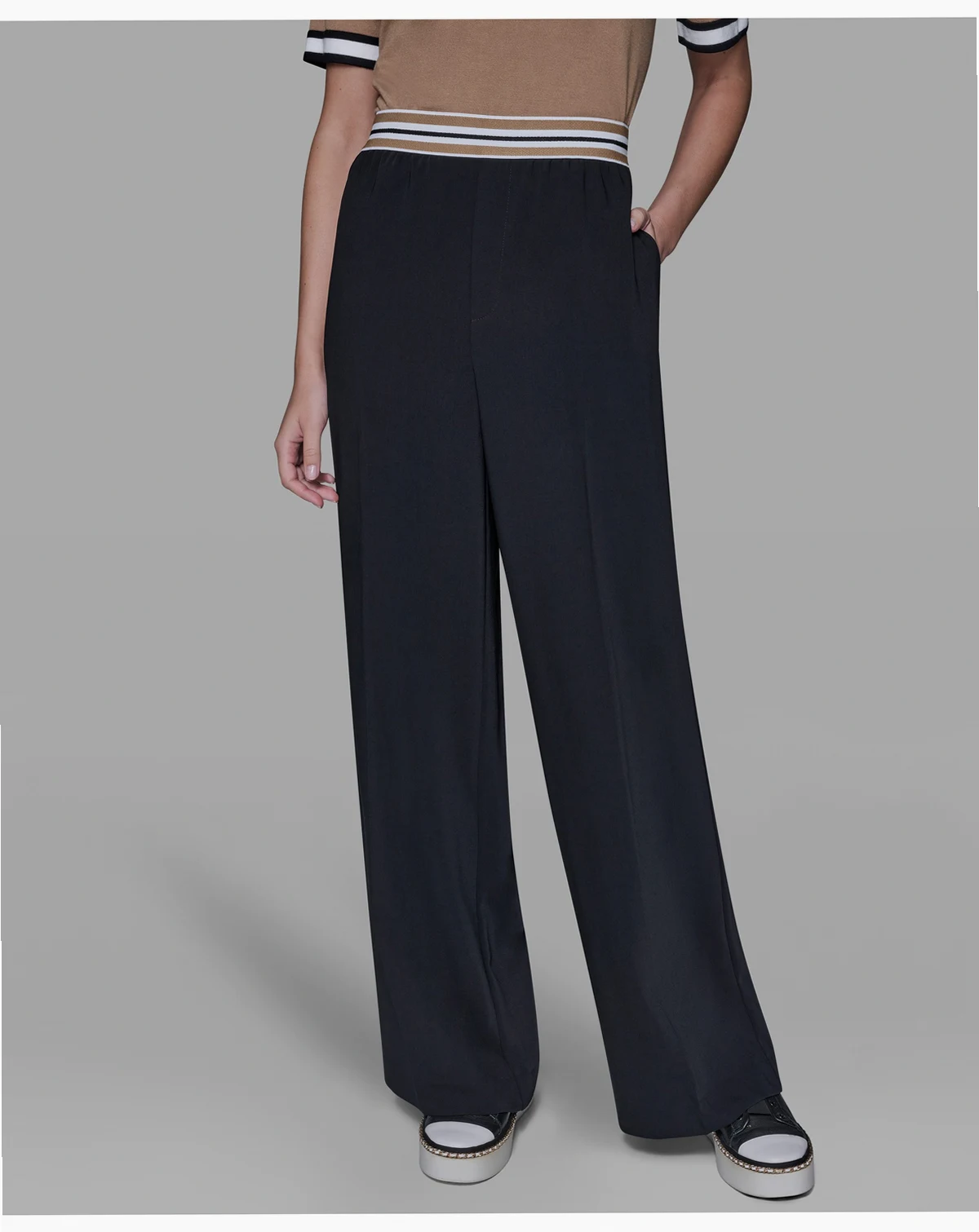 Women's Striped Wide Leg Pull-On Pants