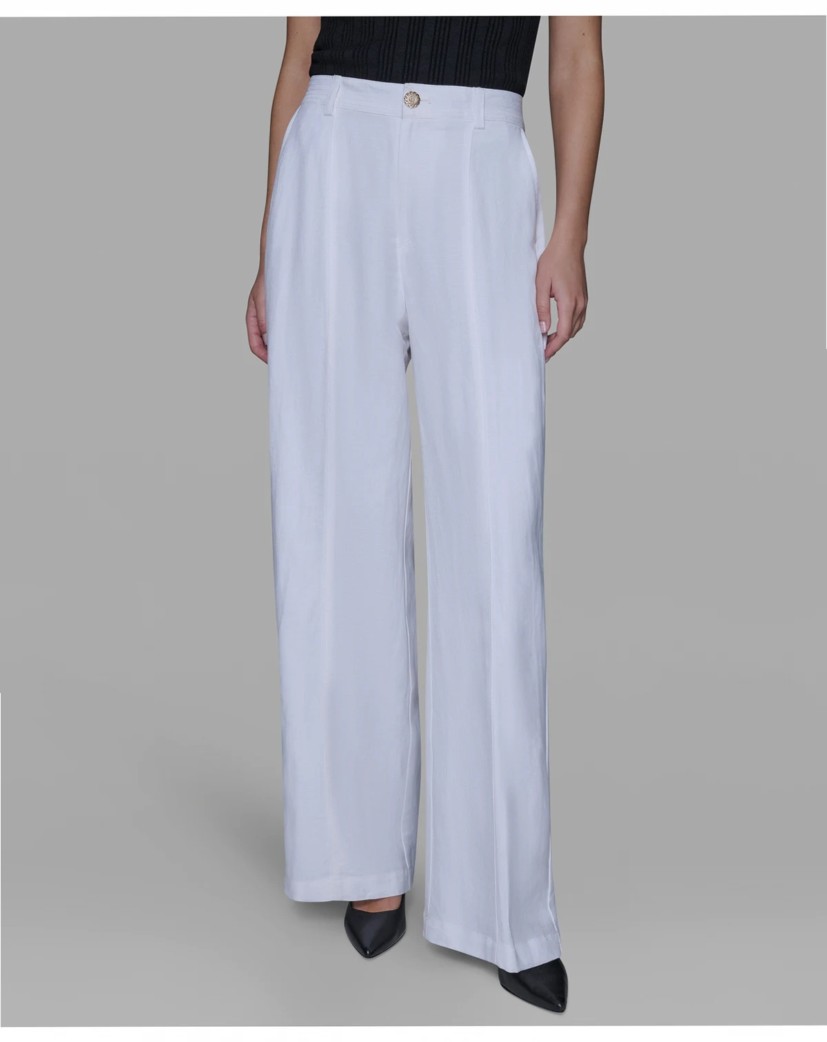 Women's Linen-Blend Straight Pocket Detail Pants