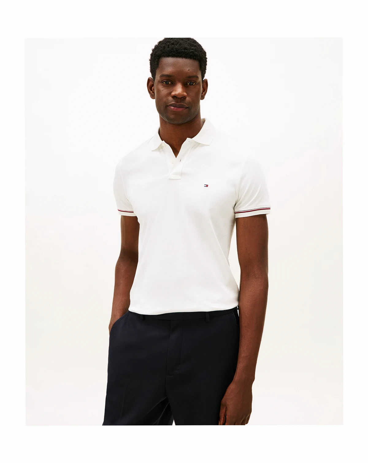 Men's Slim-Fit Smooth Touch Liquid Cotton Striped Cuff Polo