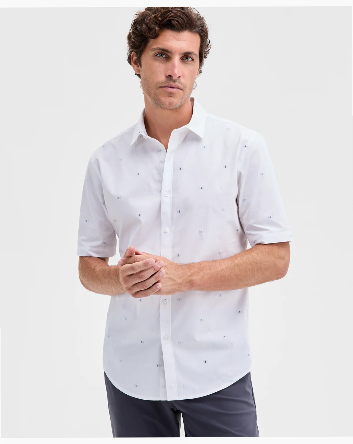 Men's Short Sleeve Dobby Geo Print Button-Front Shirt, Macy's Exclusive