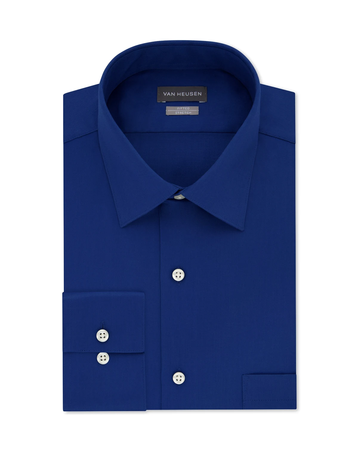 Men's Fitted Stretch Wrinkle Free Sateen Solid Dress Shirt