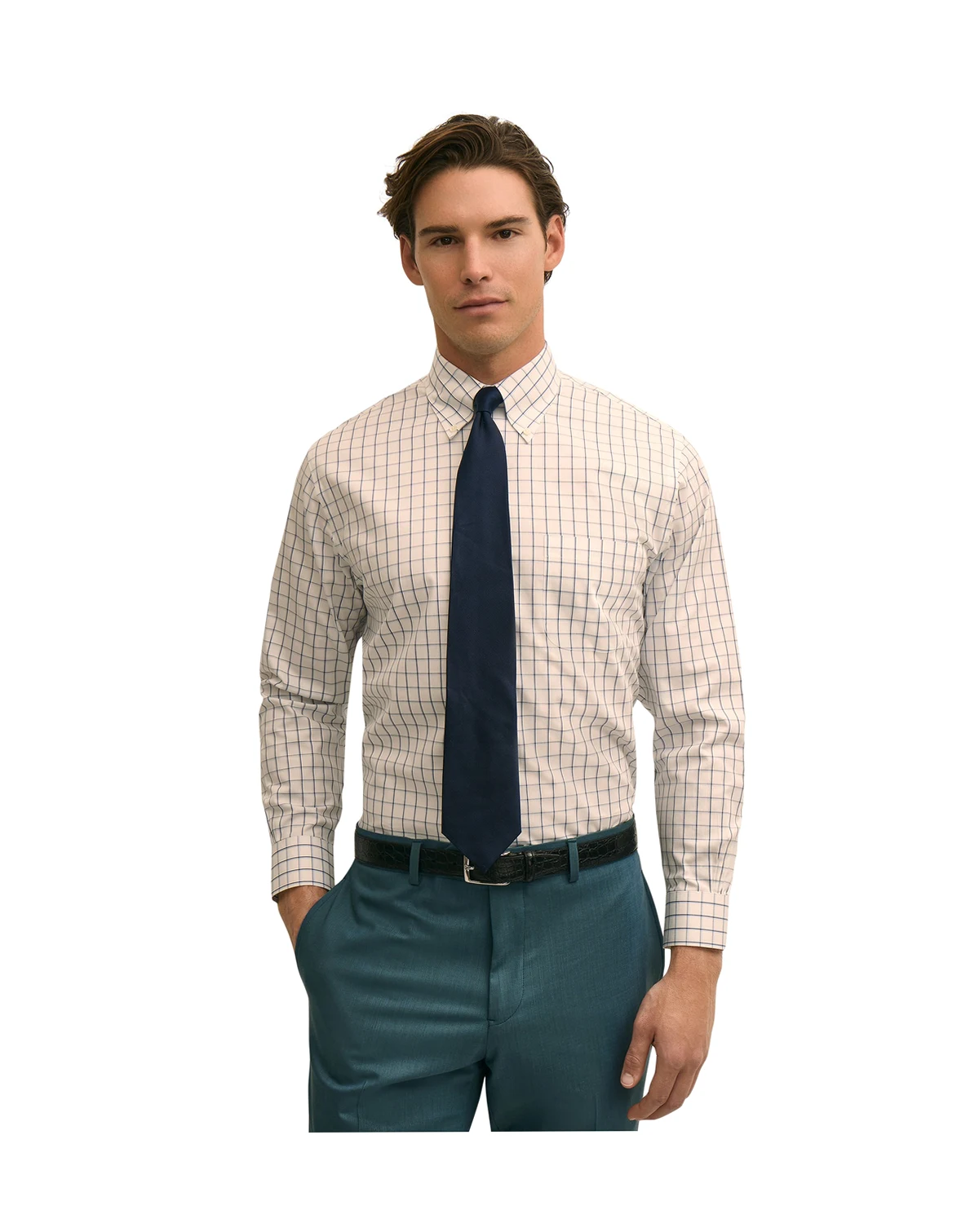 Men's Check Polo Button-Down Dress Shirt