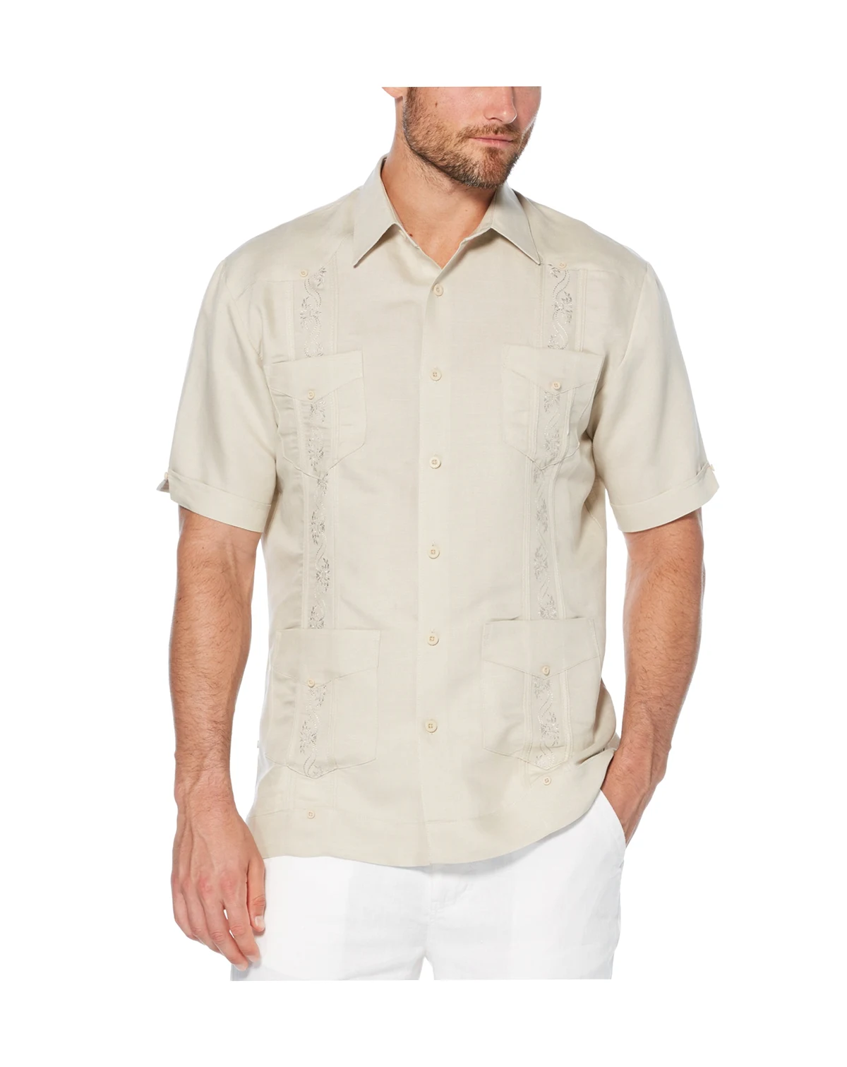 Short-Sleeve Embroidered Guayabera Shirt