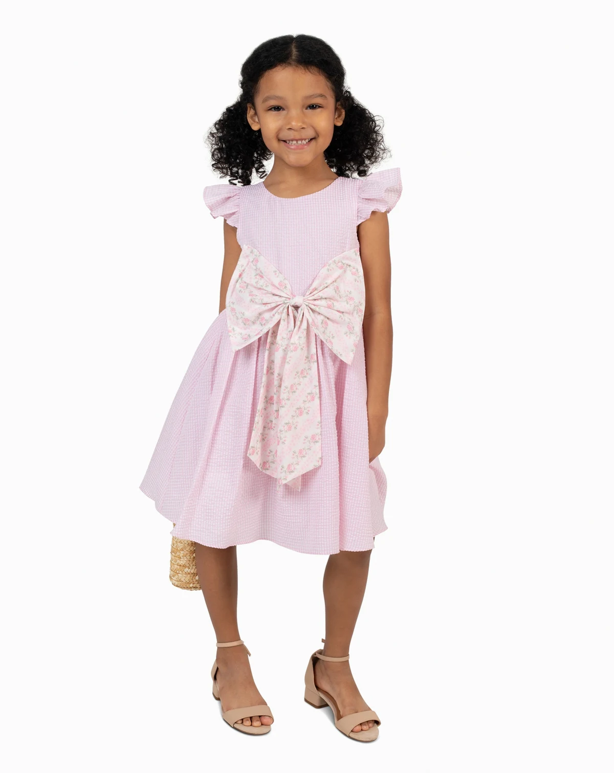 Girls' 2T-6X Seersucker Round Neck Dress and Bag, 2-Piece Set