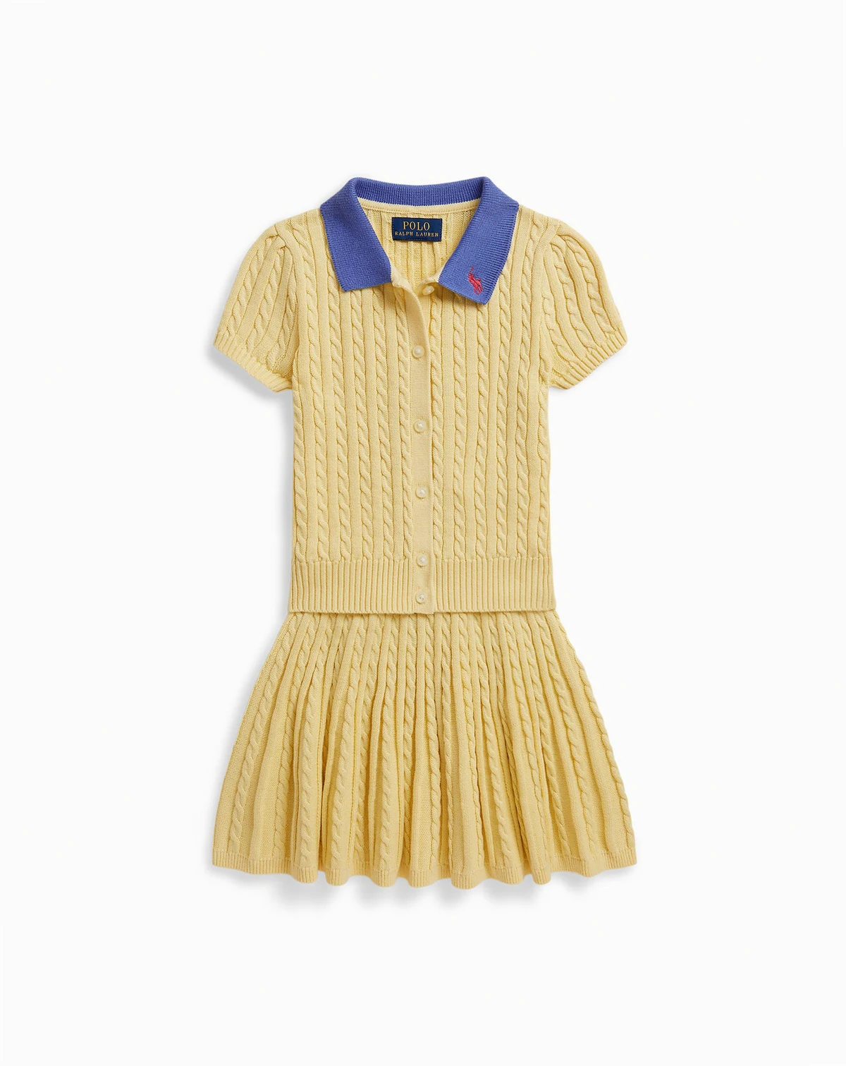 Girls' 2T-6X Mini-Cable Polo Cardigan and Skirt, 2-Piece Set