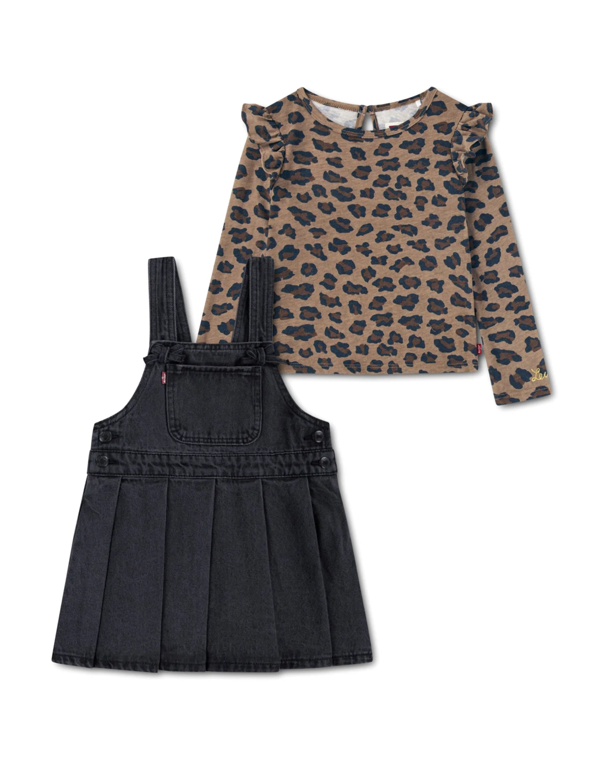 Girls' Toddler 2T-4T Leopard-Printed Top and Pleated Skirtall, 2-Piece Set