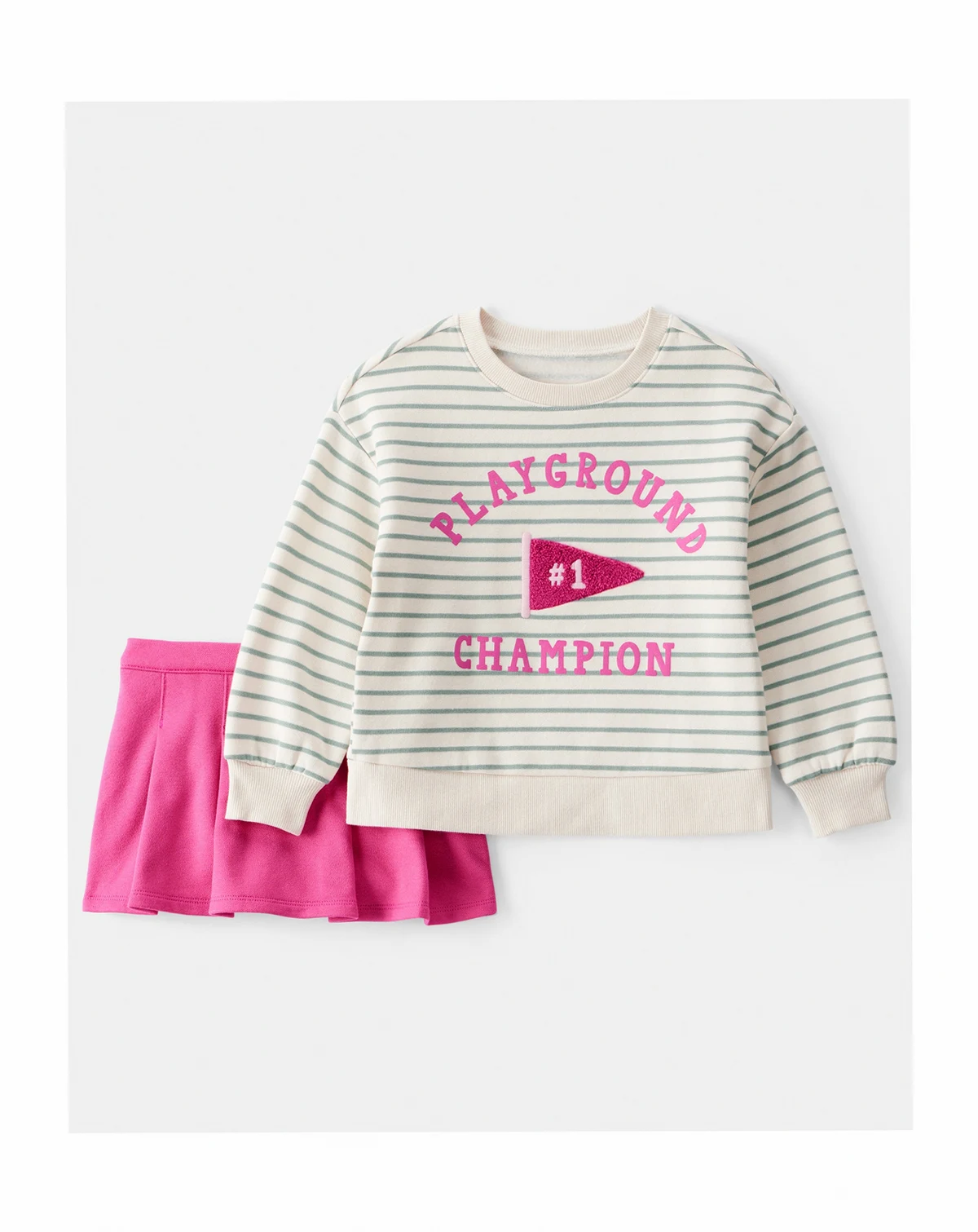 Girl Toddler 2T-5T Playground Champion Striped Top and Skirt, 2-Piece Set