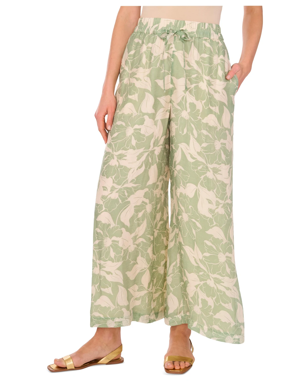 Women's Vine-Print Wide-Leg Pull-On Pants