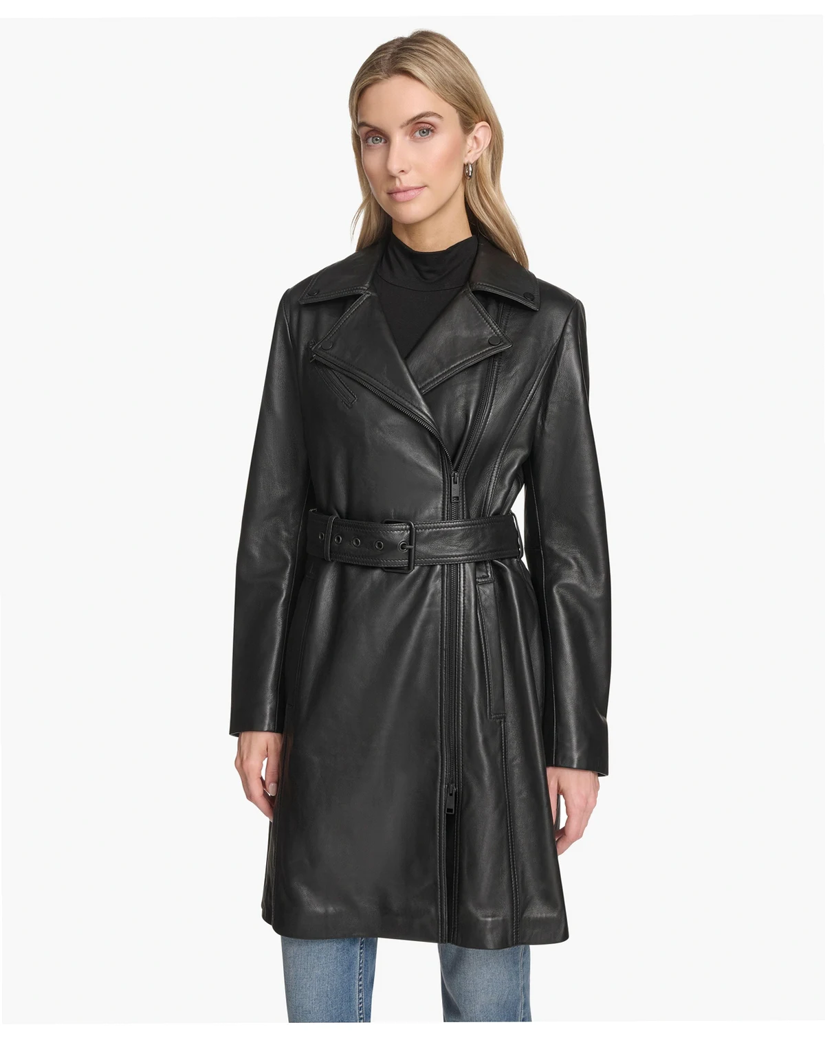 Women's Jacqui Moto Style Leather Trench Coat