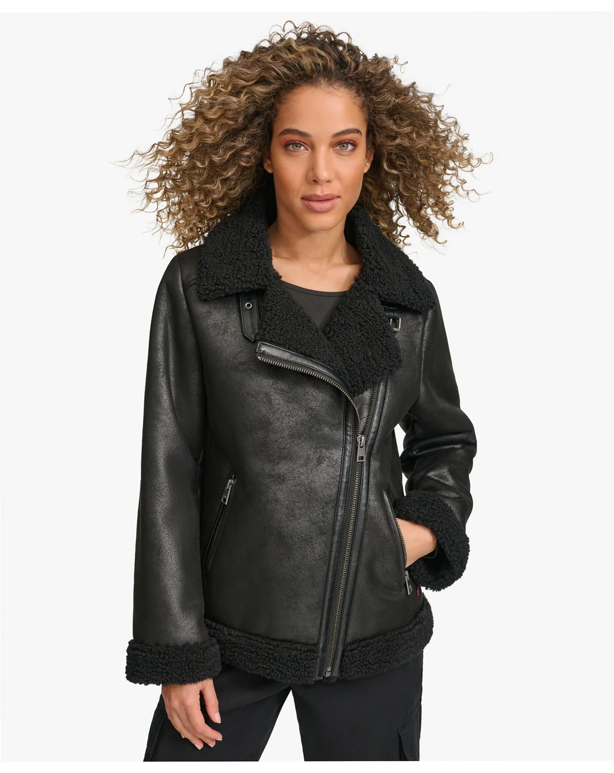 Women's Faux Shearling Asymmetrical Moto Jacket