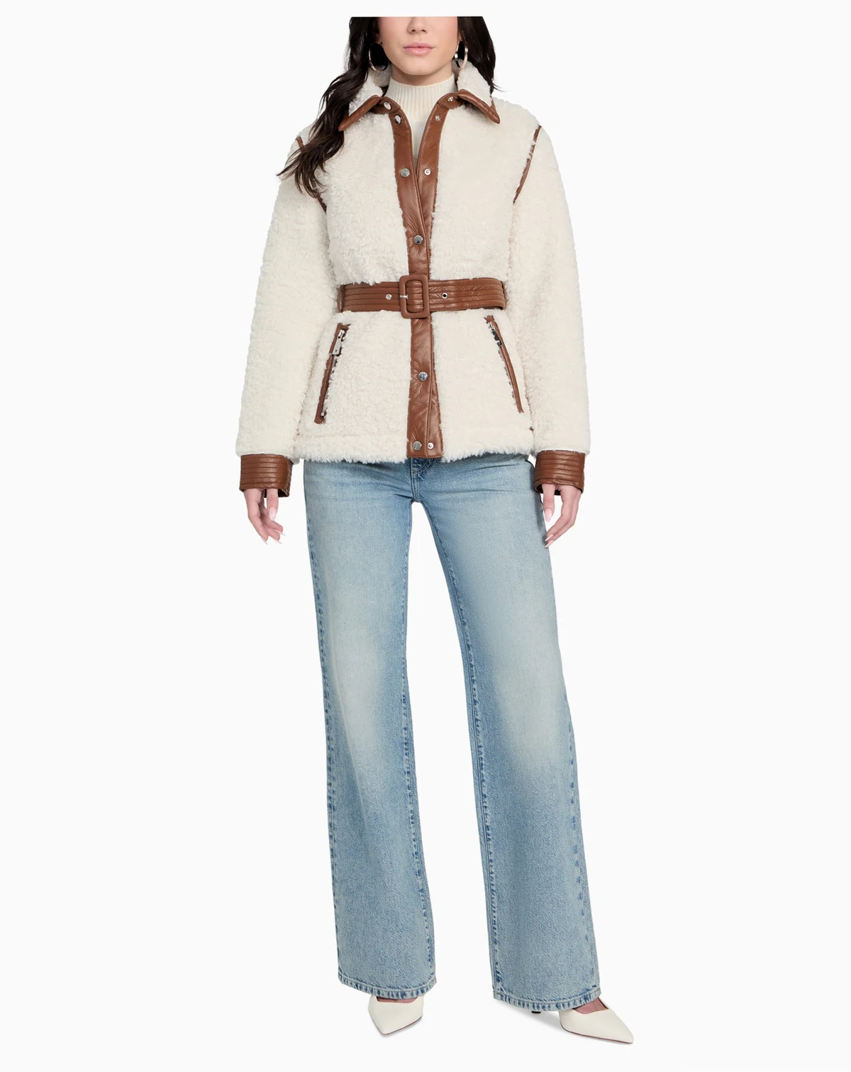 Women's Belted Faux-Shearling Coat