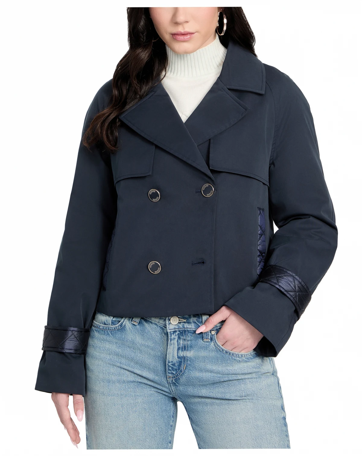 Women's Cropped Quilted-Trim Trench Coat