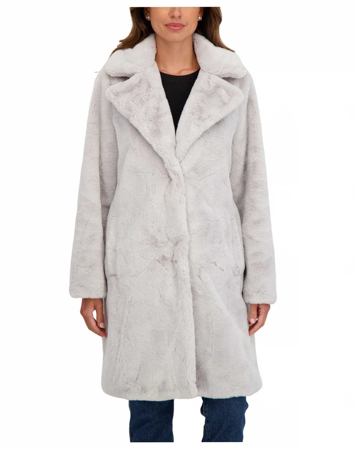 Women's Faux Fur Notch Collar 3/4 Coat