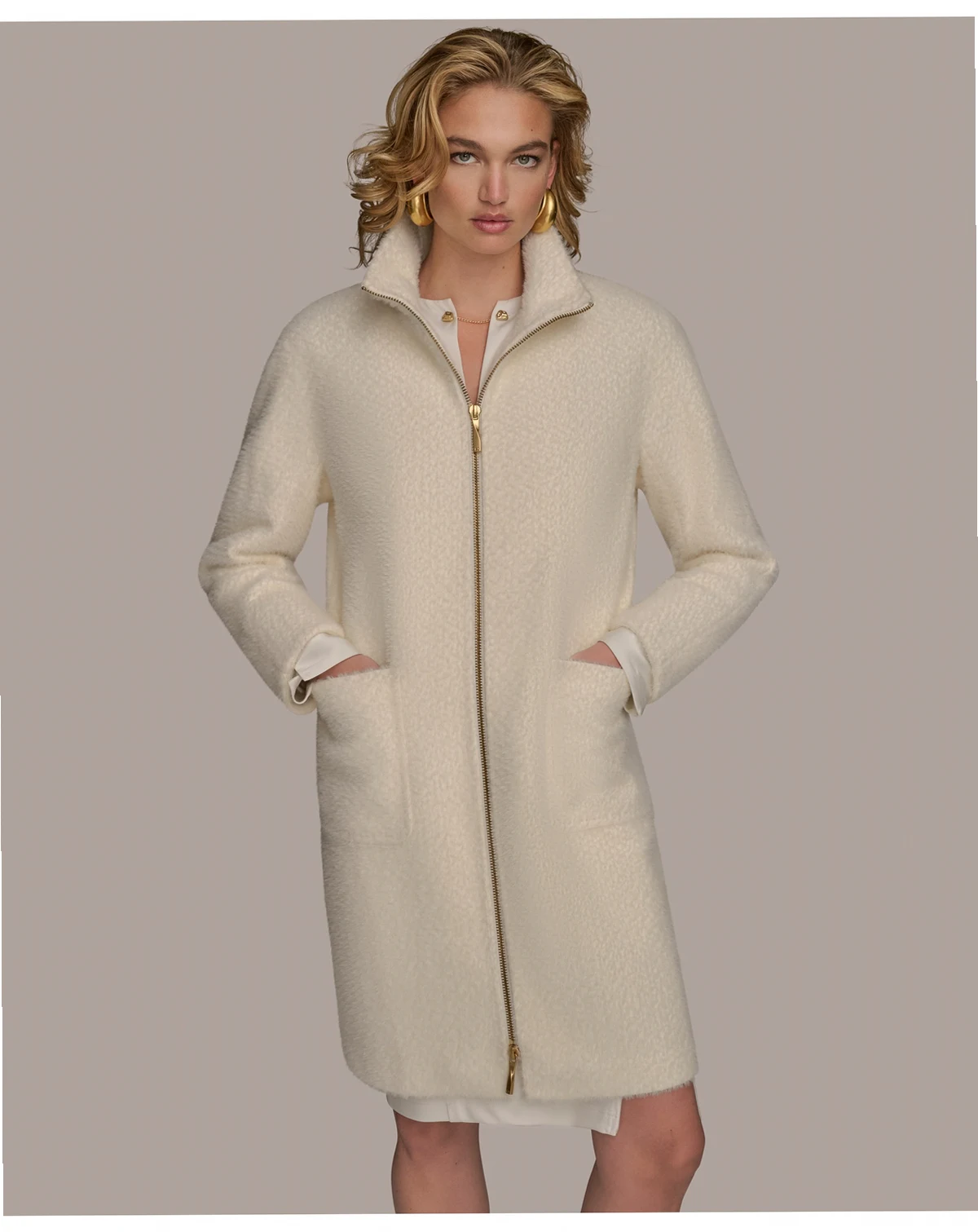 Women's Zip Front High Collared Coat