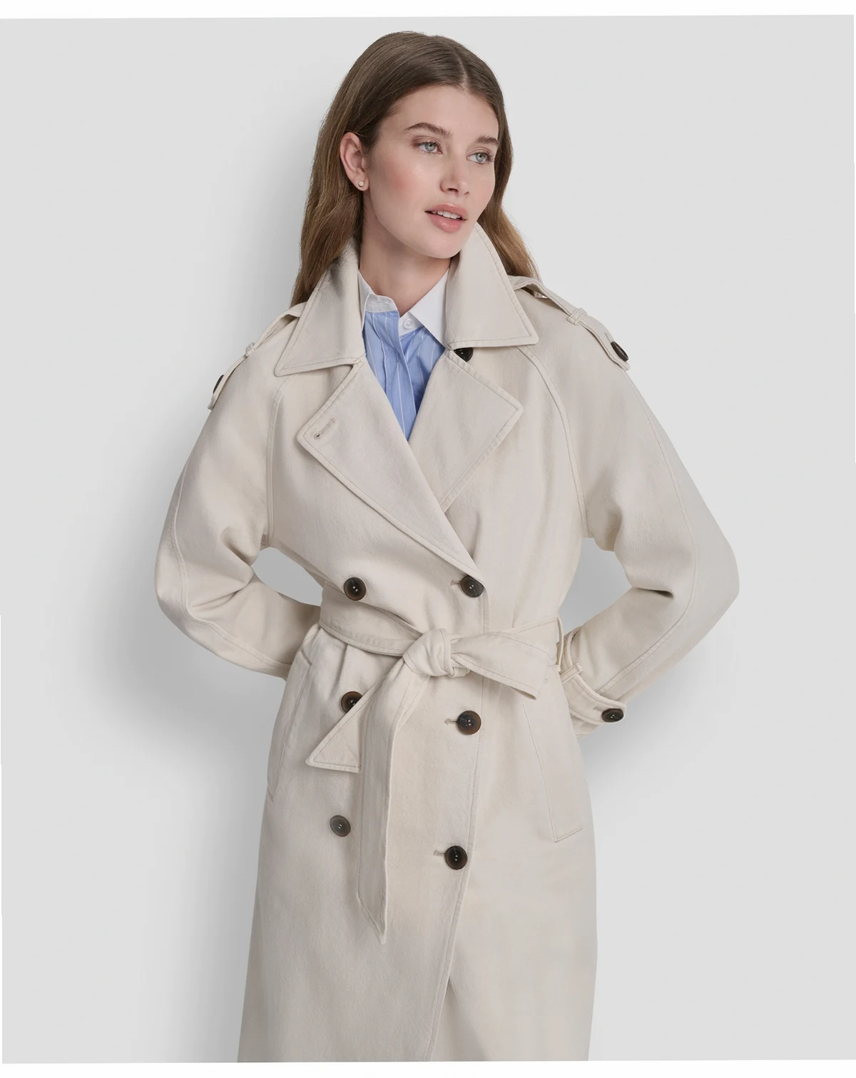 Women's Double Breasted Denim Belted Trench Coat