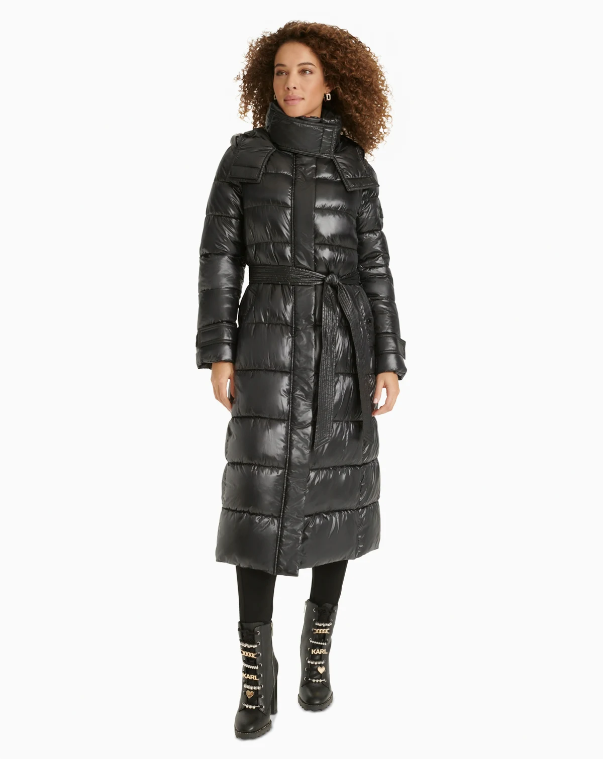 Women's Shine Hooded Belted Puffer Coat