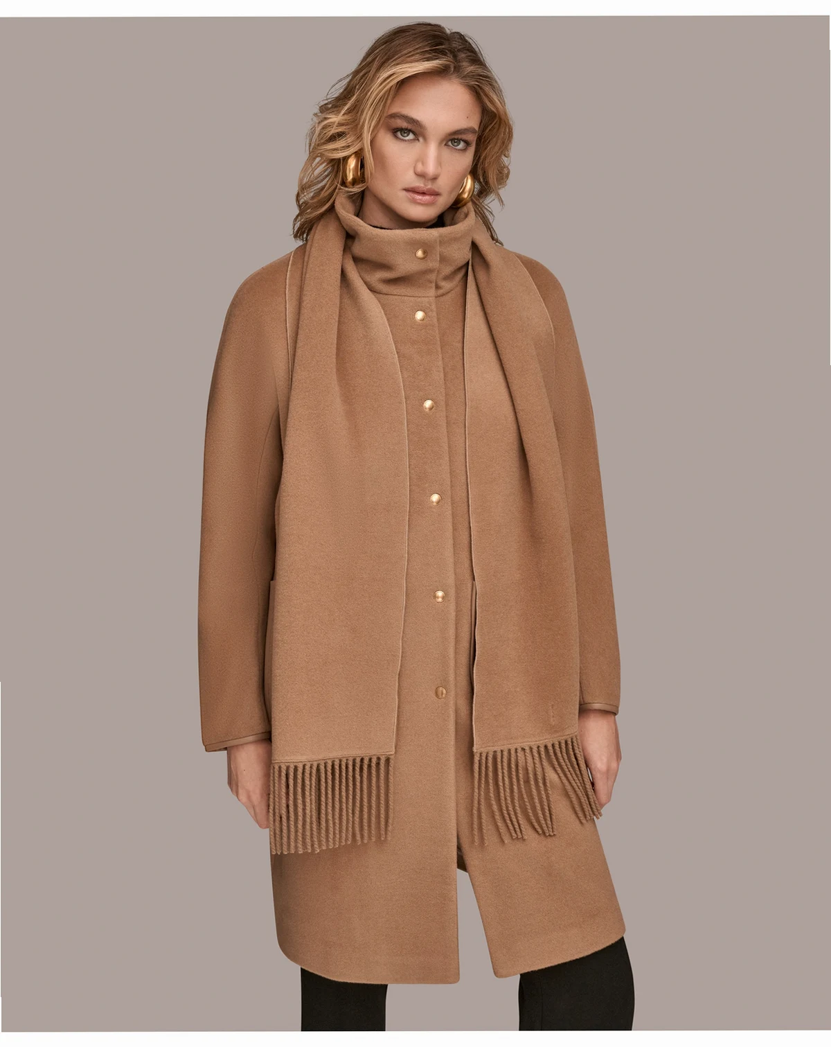 Women's Snap Button Scarf Coat