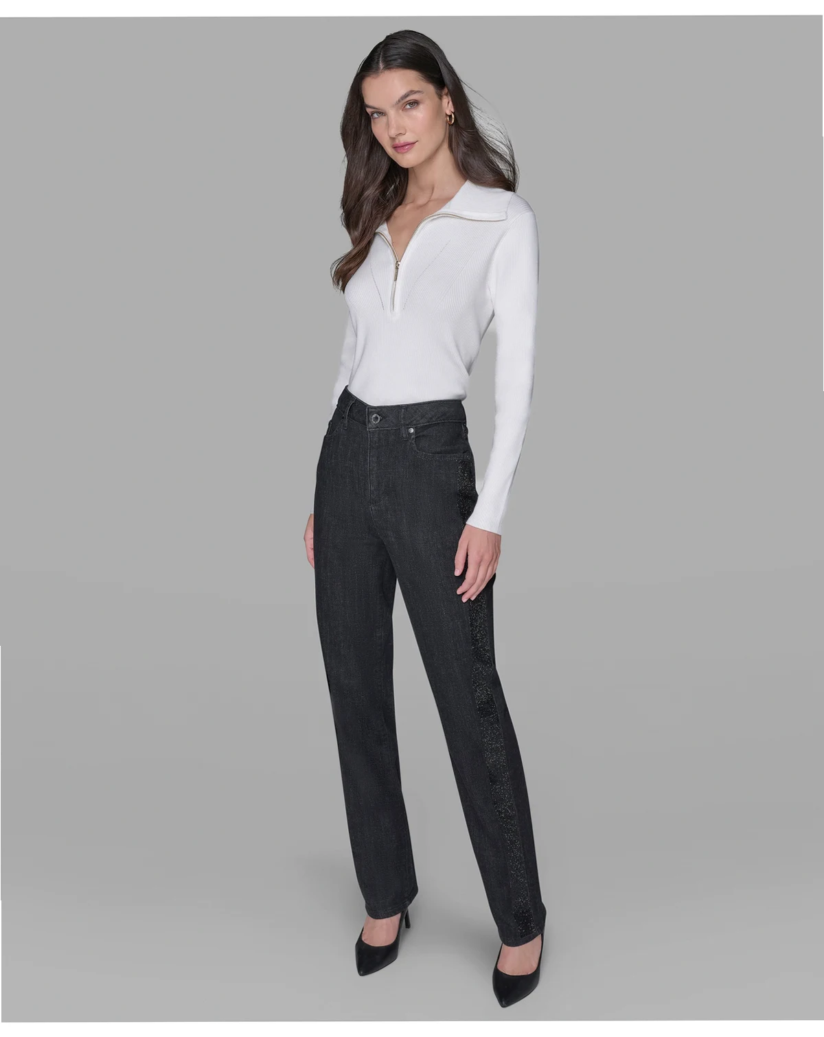 Women's Rhinestone-Stripe Straight-Leg Jeans