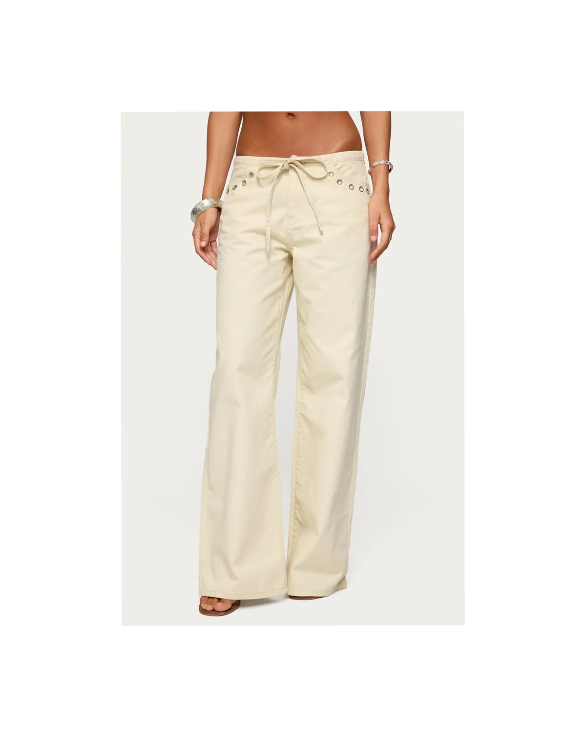 Women's Grommet Tie Waist Low Rise Baggy Jeans