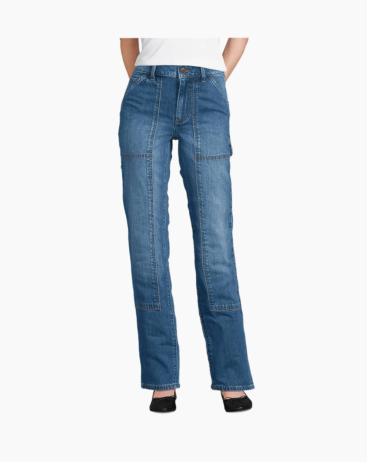 Women's Soft Denim High Rise Rail Straight Leg Utility Jeans