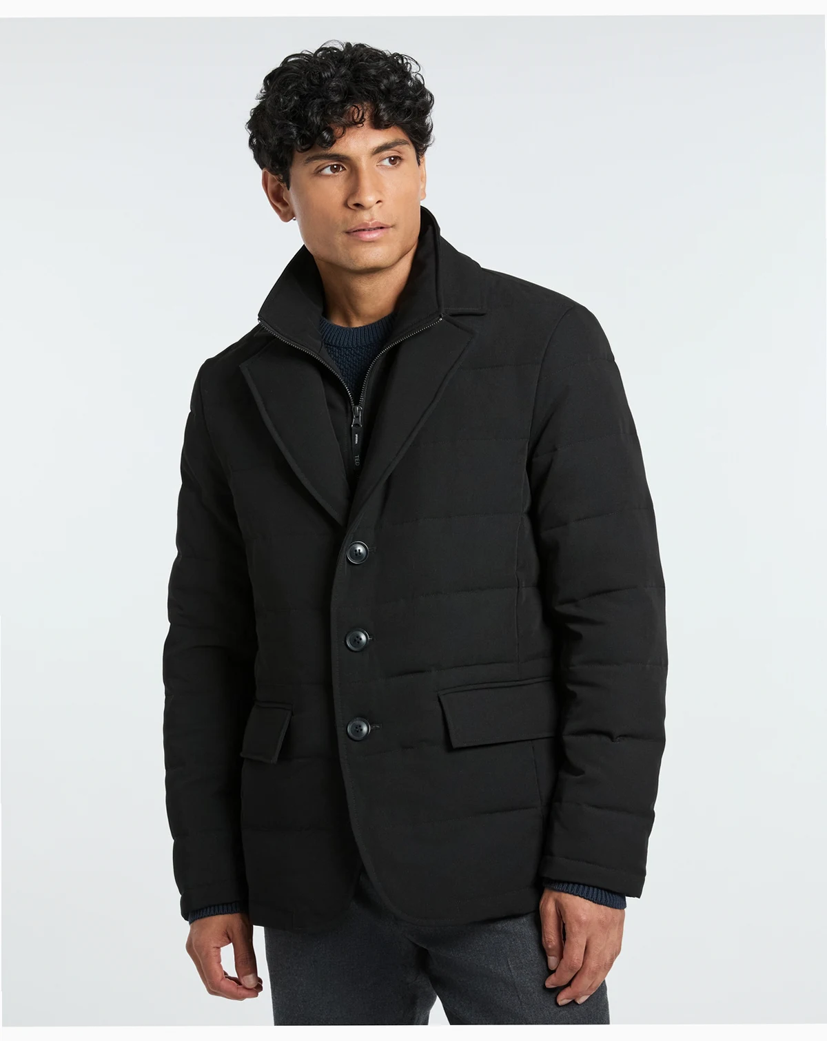 Men's Solid Quilted Puffer Blazer Jacket