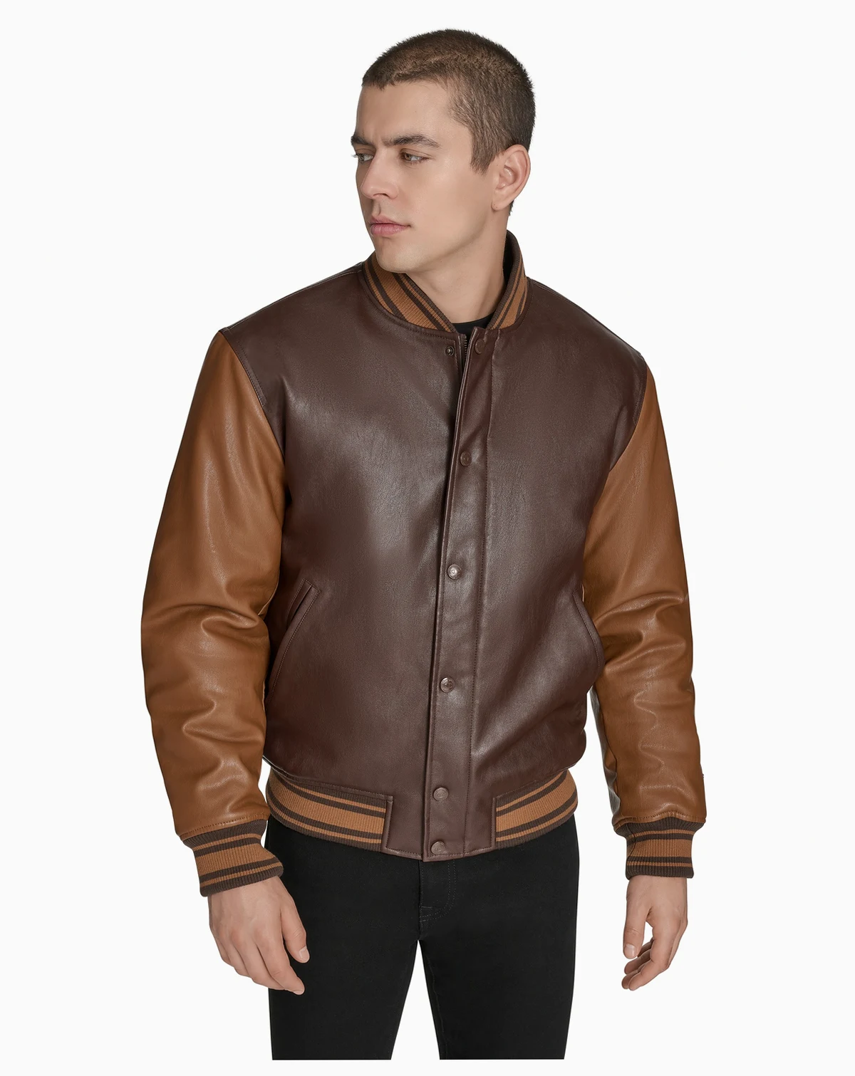 Men's Faux Leather Varsity Jacket
