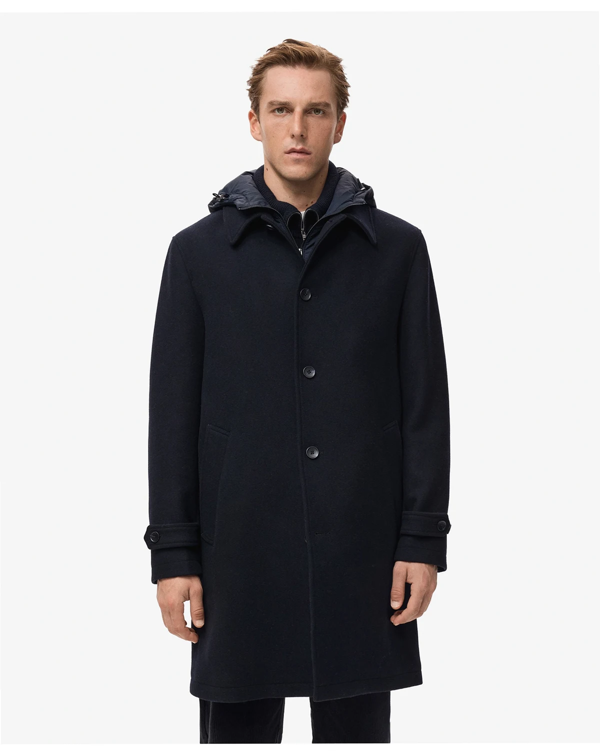 Men's Detachable Hood Wool Coat