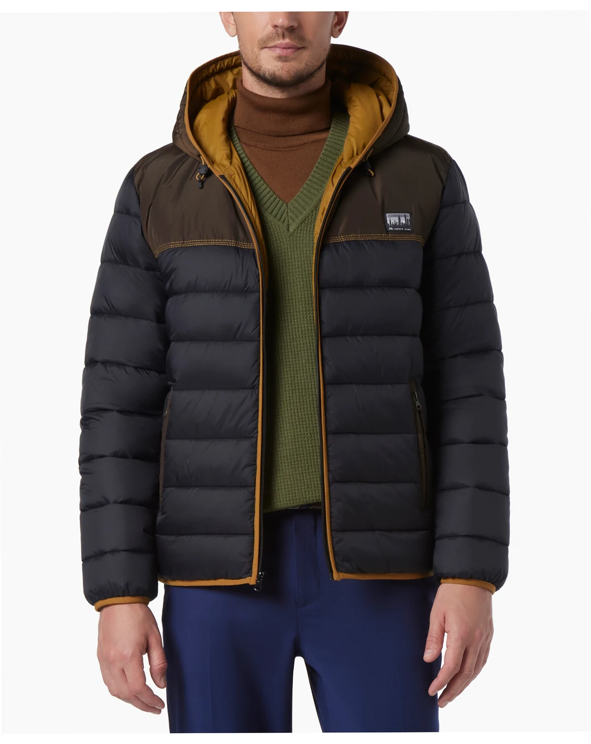 Men's Malone Mixed-Media Colorblocked Packable Hooded Jacket