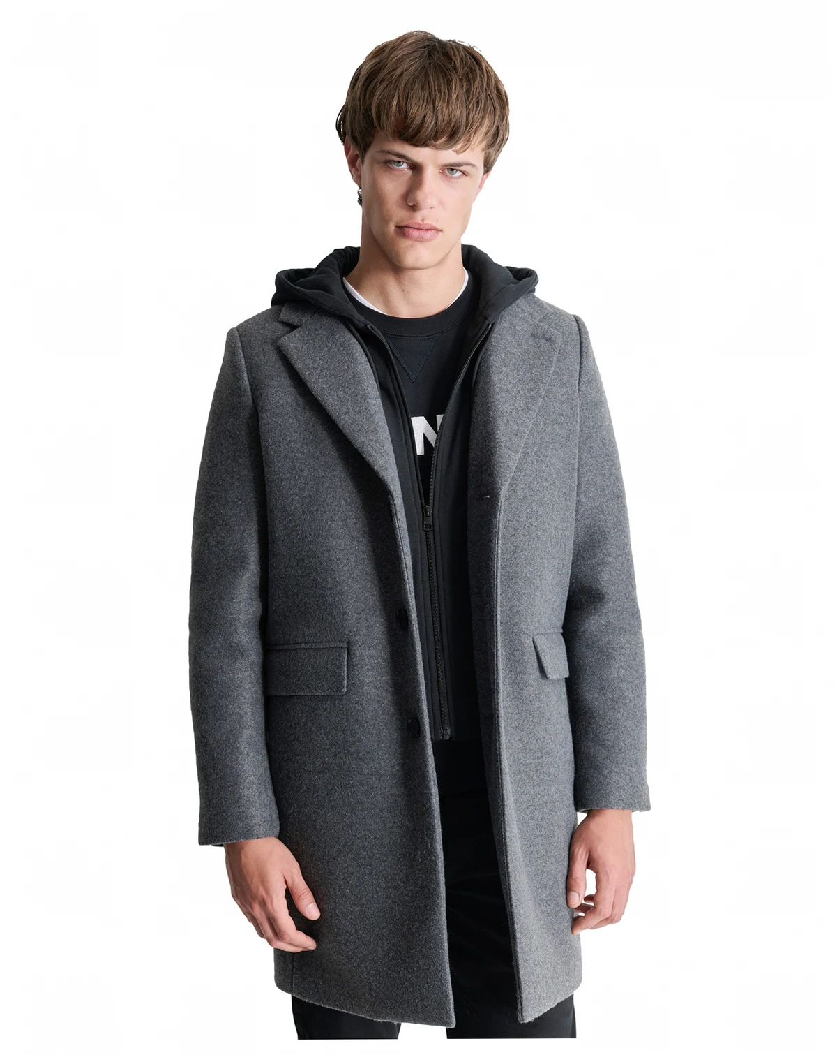Men's Removable Hood Notch-Lapel Coat