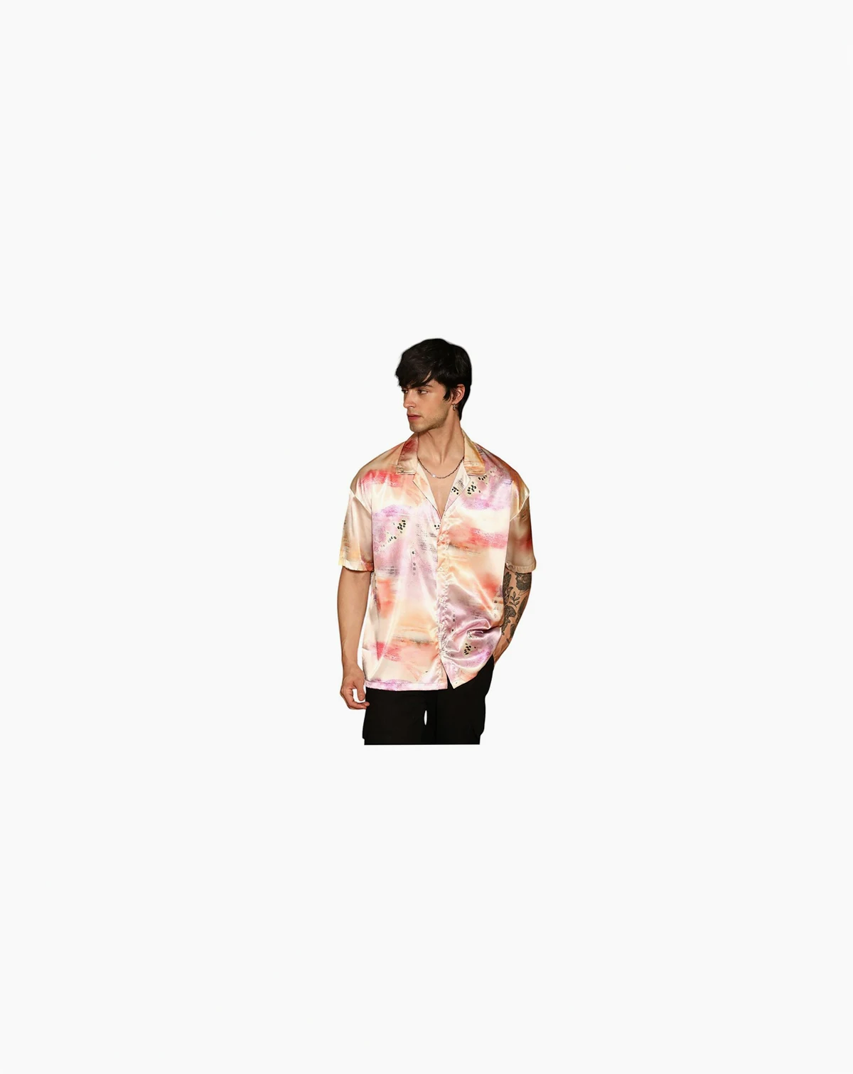 Men's Cantaloupe Orange & Amethyst Purple Abstract Sheen Oversized Shirt