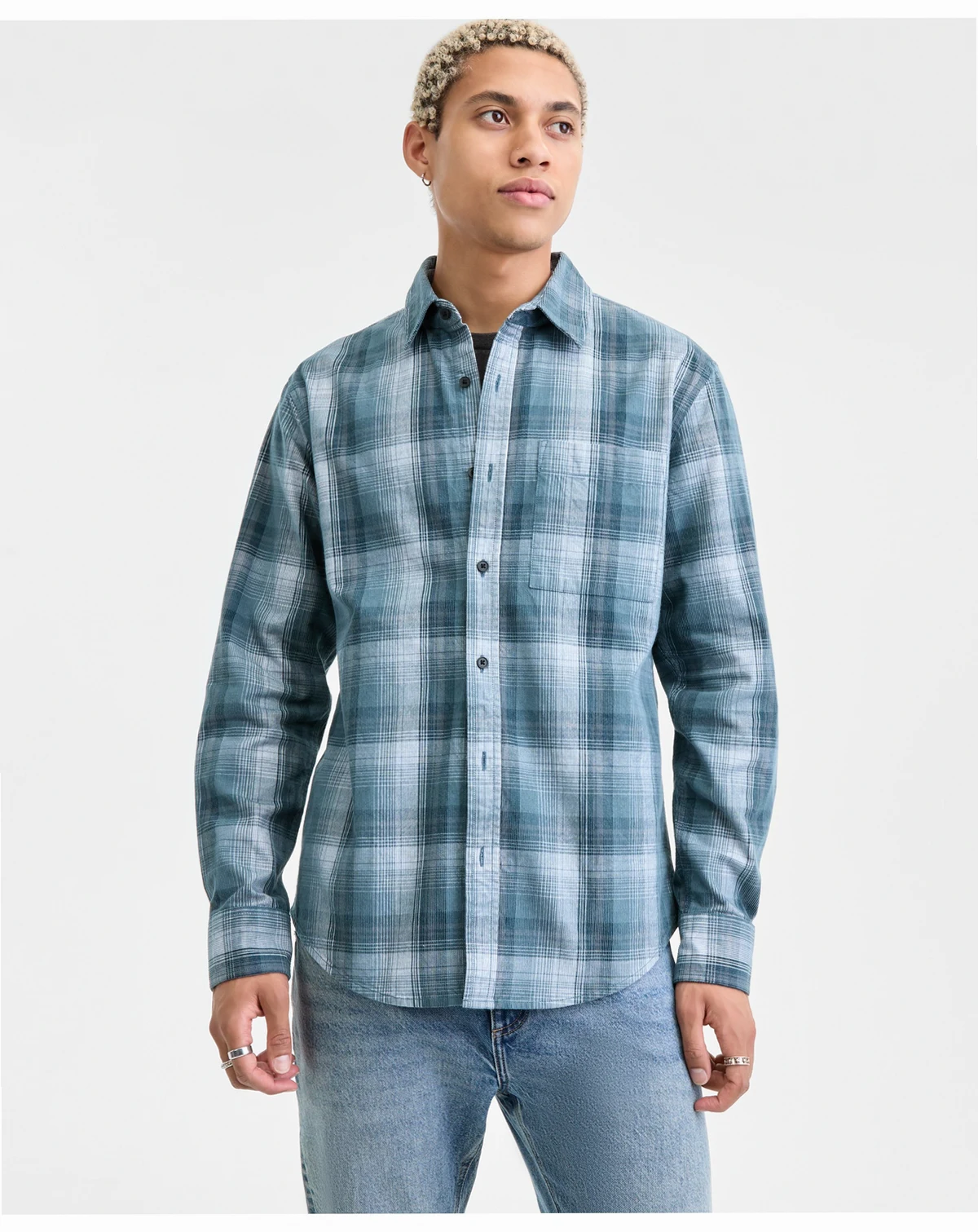Men's Long-Sleeve Cotton Plaid Corduroy Shirt, Macy's Exclusive
