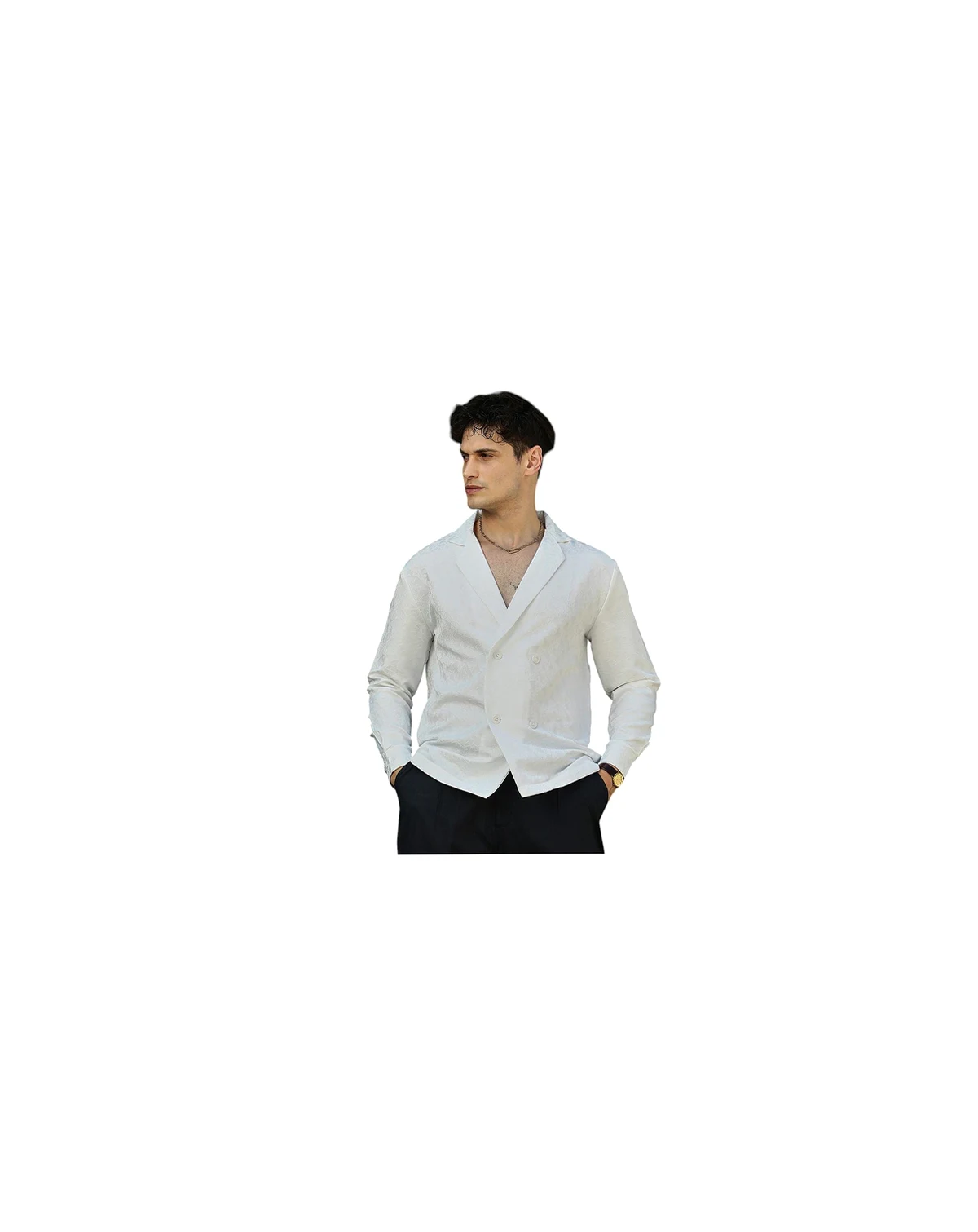Men's Daisy White Double-Breasted Moziac Shirt