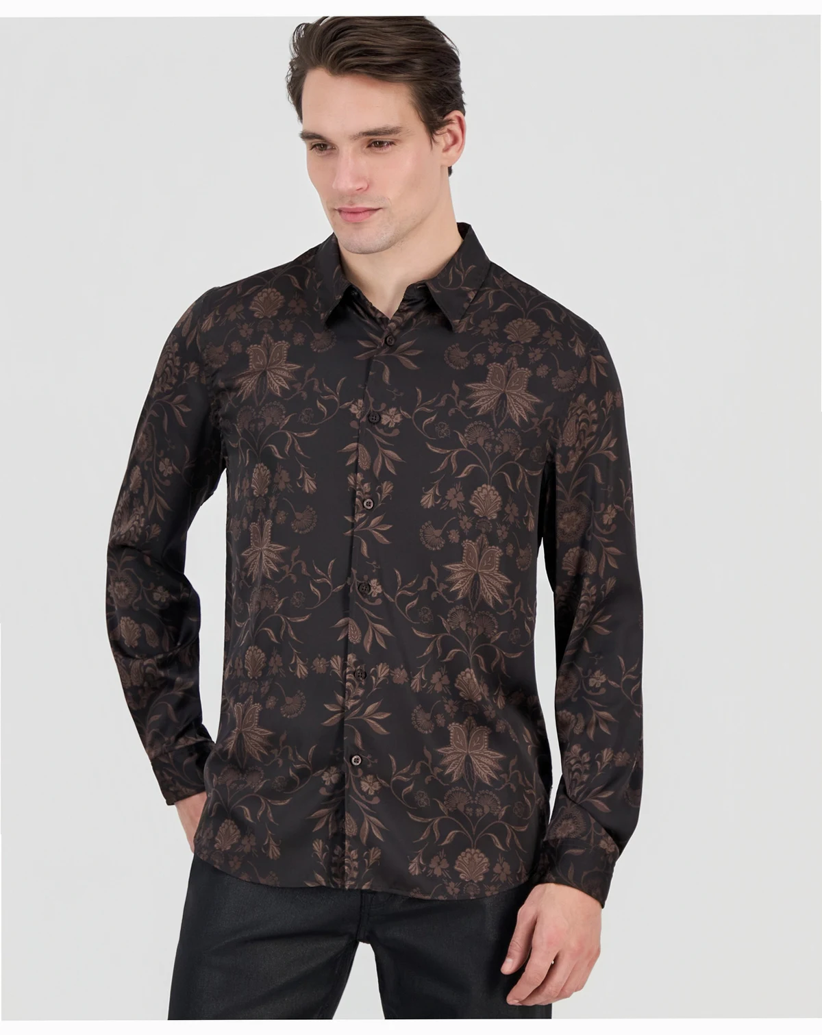 Men's Charm Heritage Scroll Long-Sleeve Button-Front Shirt