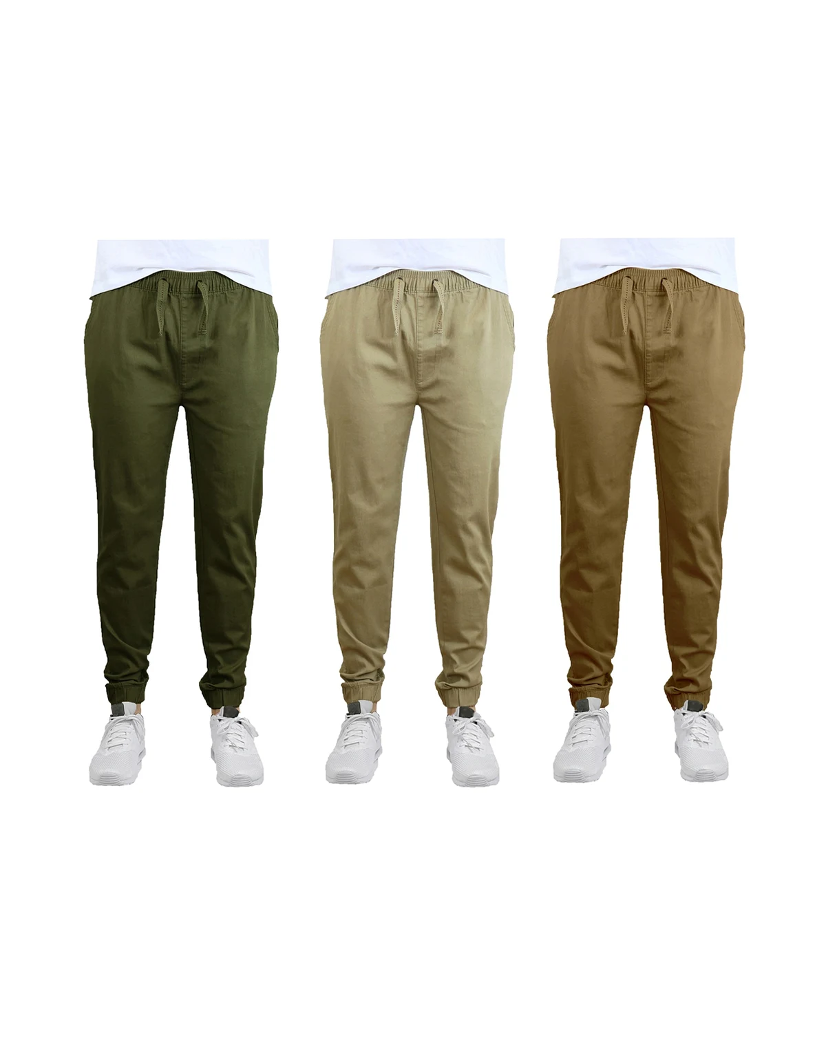 Men's Slim Fit Basic Stretch Twill Joggers, Pack of 3