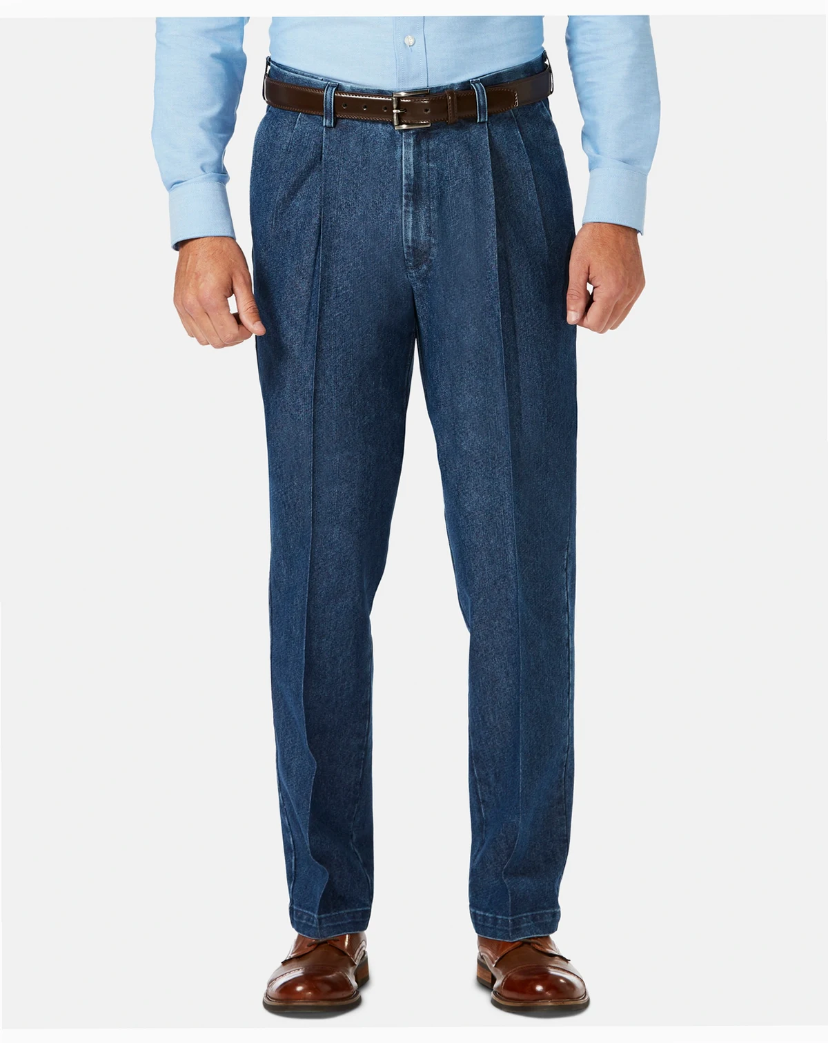 Men's Stretch Denim Classic-Fit Pleated Pants
