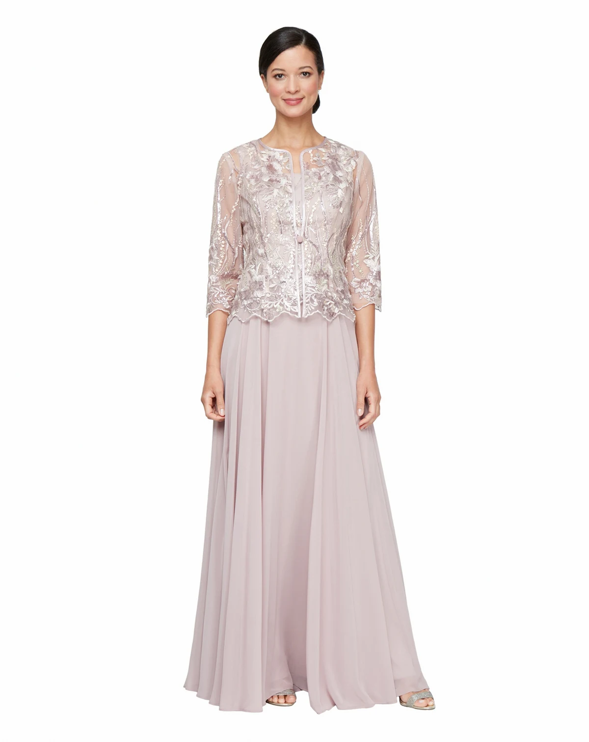 Petite Sequin Embroidered Long Jacket & Ball Gown, 2-Piece Set