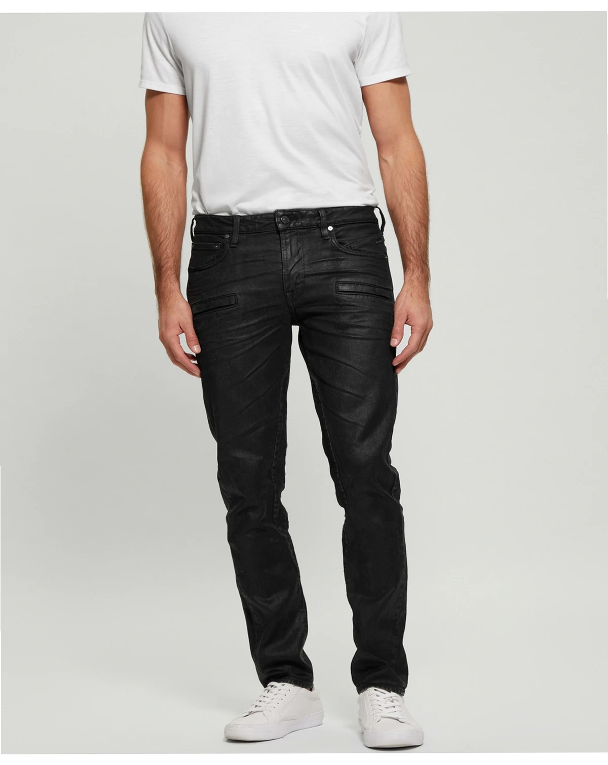 Men's Coated Denim Slim Tapered Zip Jeans