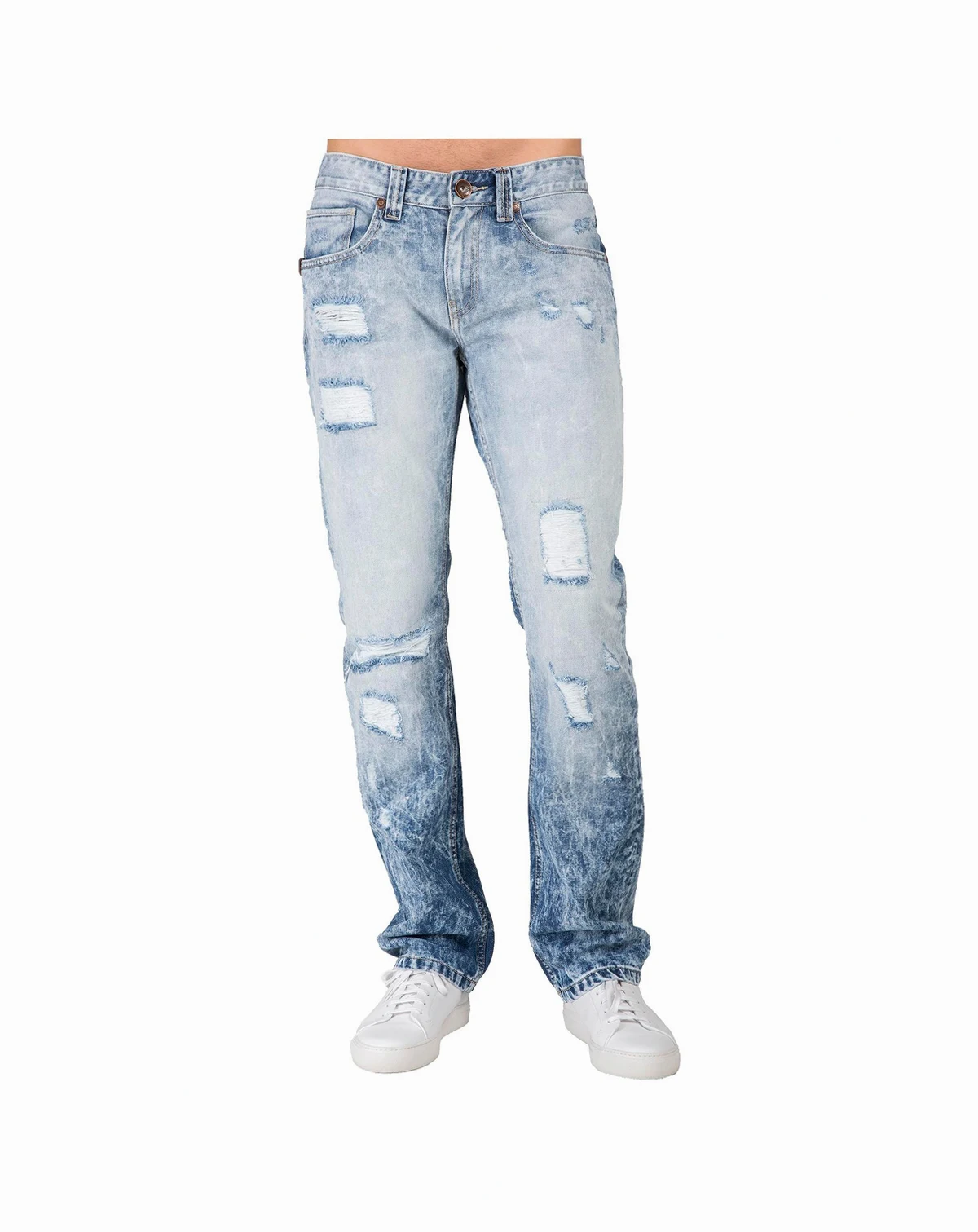Men's Slim Straight Leg Destroyed Mended Premium Denim Jeans