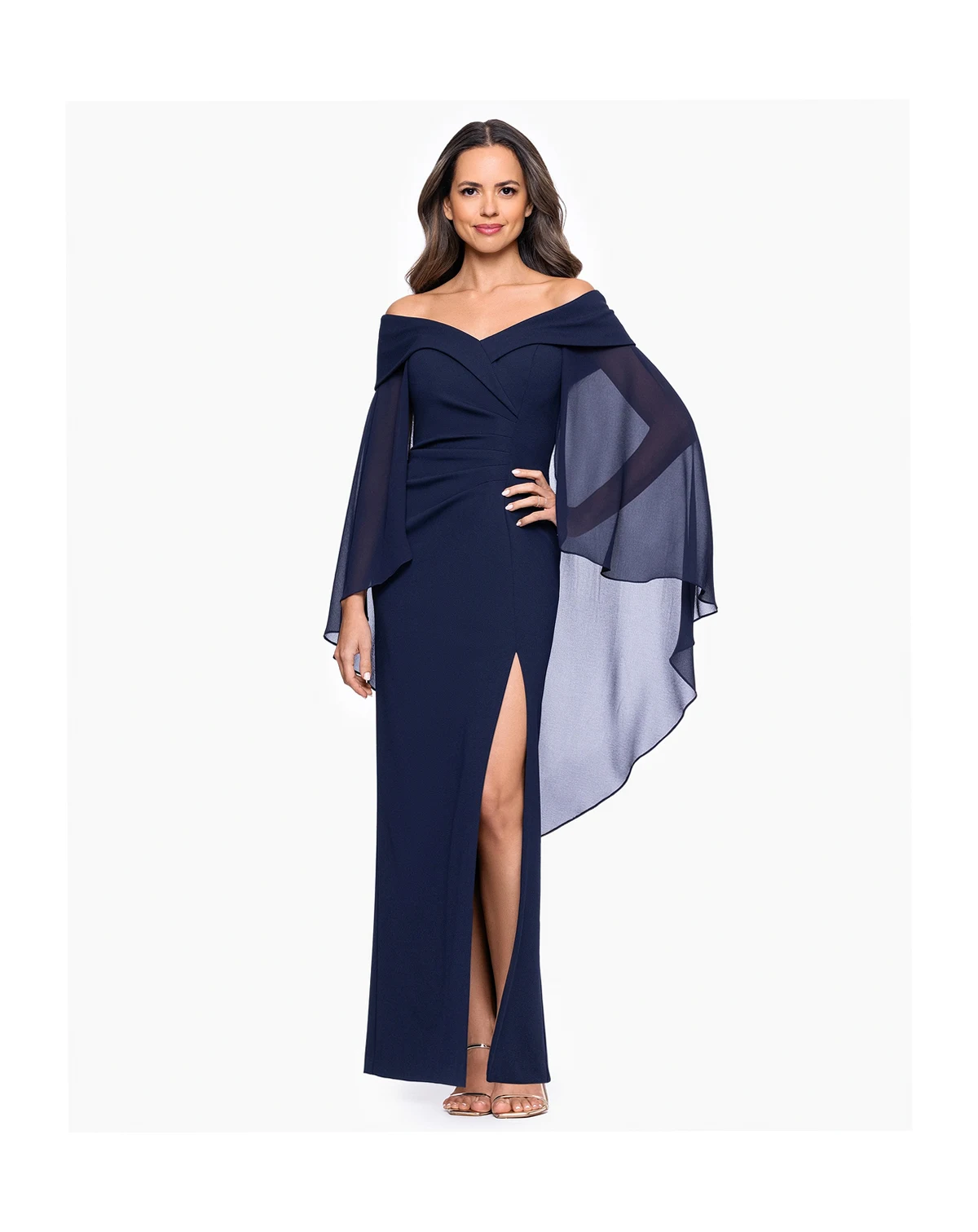 Petite Off-The-Shoulder Cape Dress
