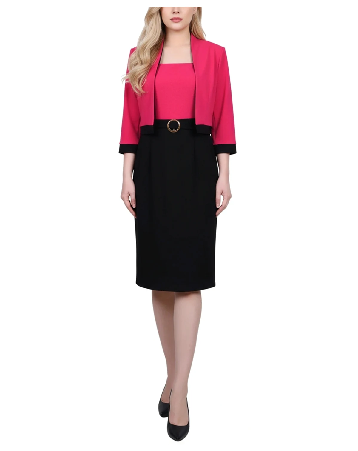 Petite 3/4 Sleeve 2 Piece Colorblocked Dress Set